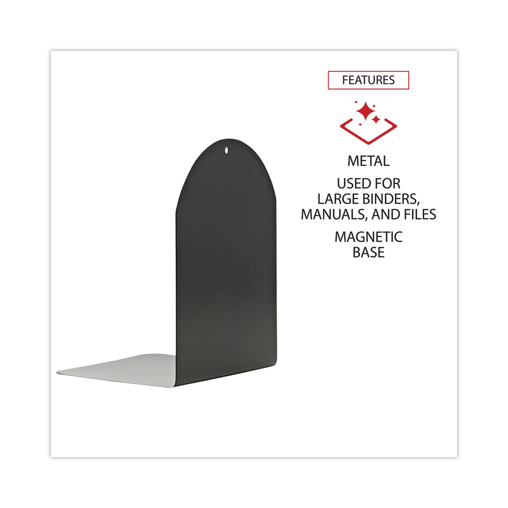 Magnetic Bookends, 6 x 5 x 7, Metal, Black, 1 Pair