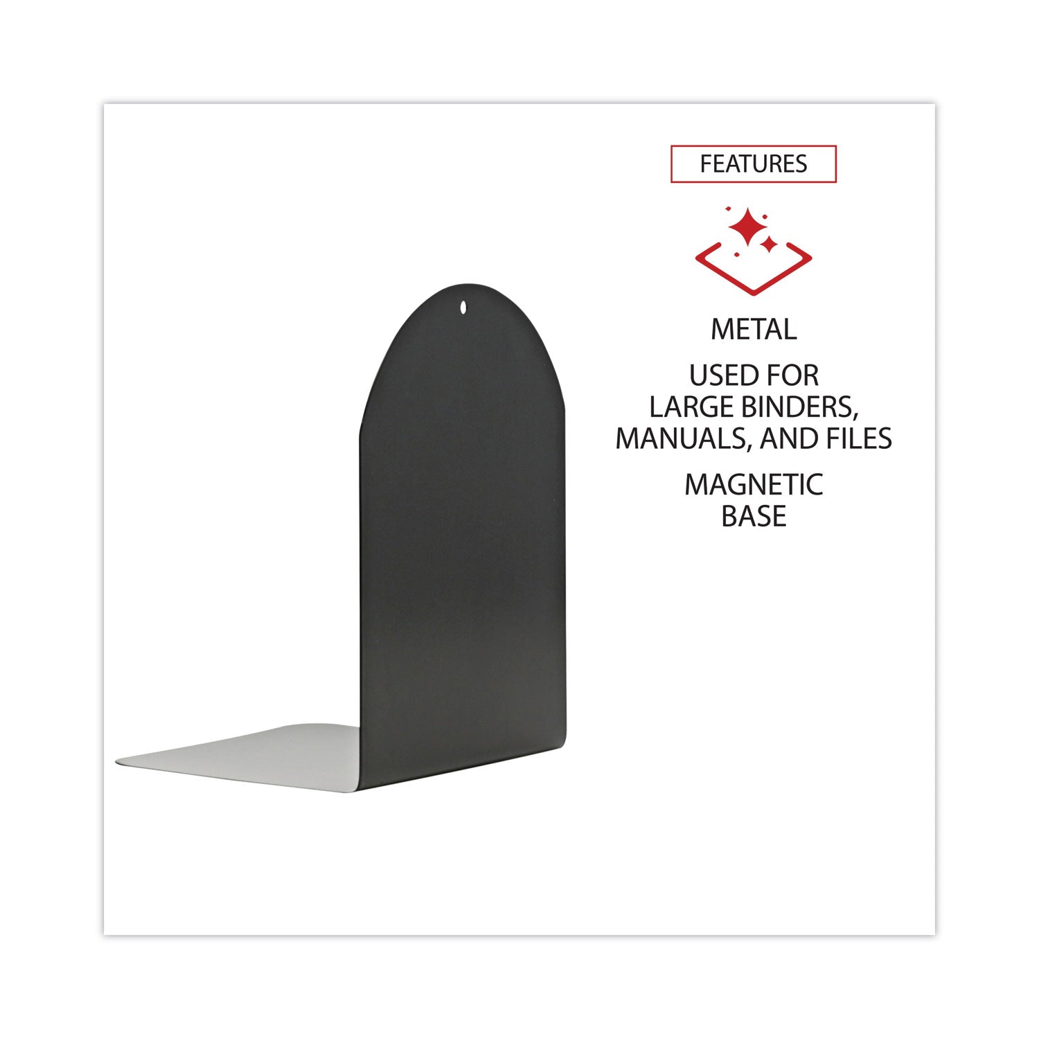 Magnetic Bookends, 6 x 5 x 7, Metal, Black, 1 Pair