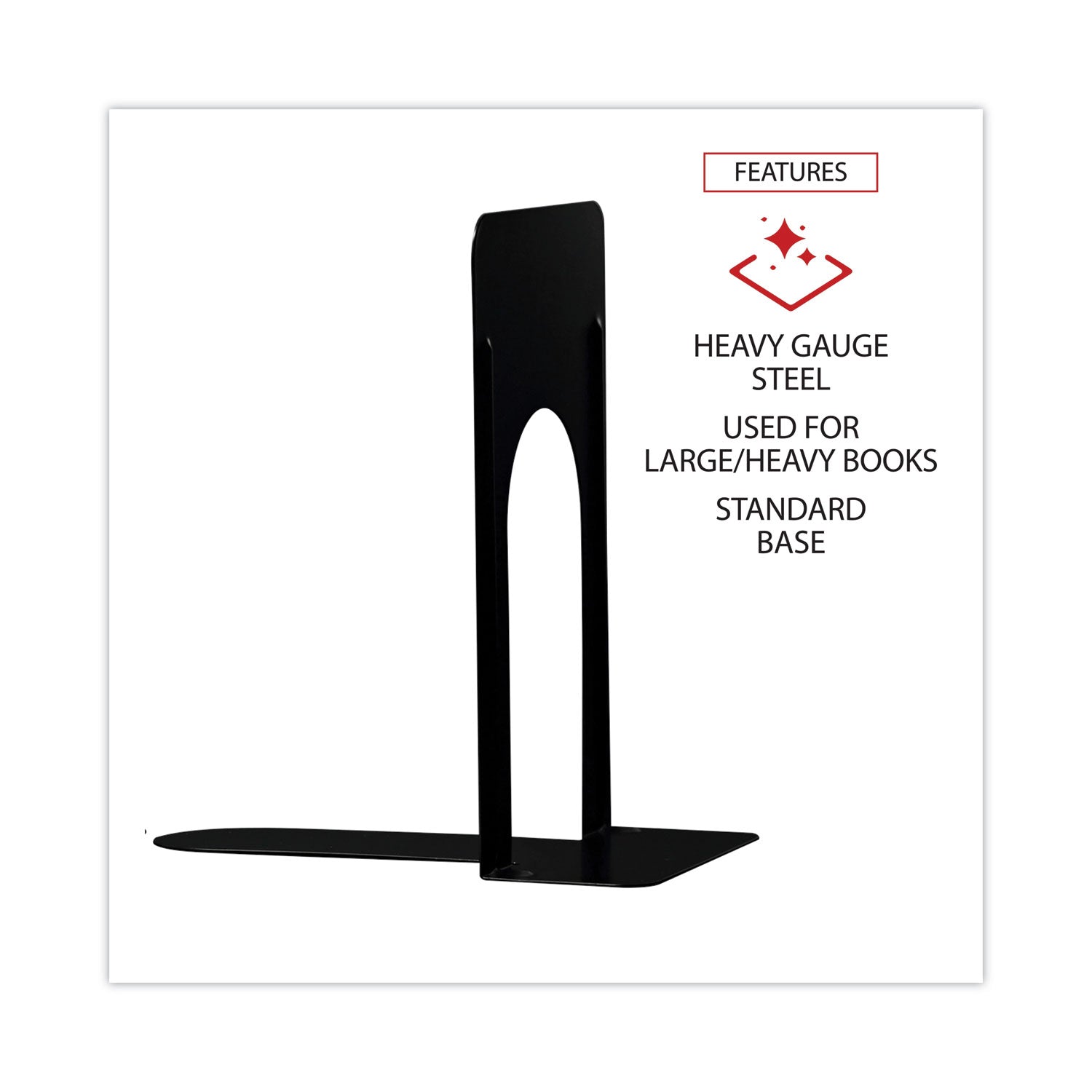 Economy Bookends, Standard, 5.88 x 8.25 x 9, Heavy Gauge Steel, Black, 1 Pair - 