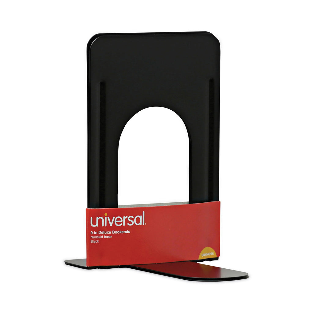 Economy Bookends, Nonskid, 5.88 x 8.25 x 9, Heavy Gauge Steel, Black, 1 Pair - 