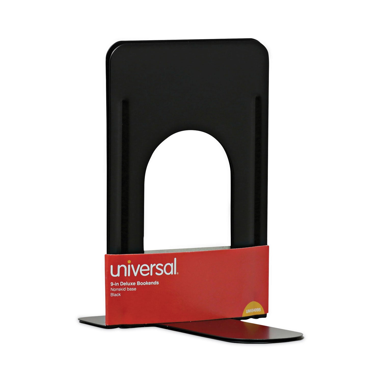 Economy Bookends, Nonskid, 5.88 x 8.25 x 9, Heavy Gauge Steel, Black, 1 Pair - 