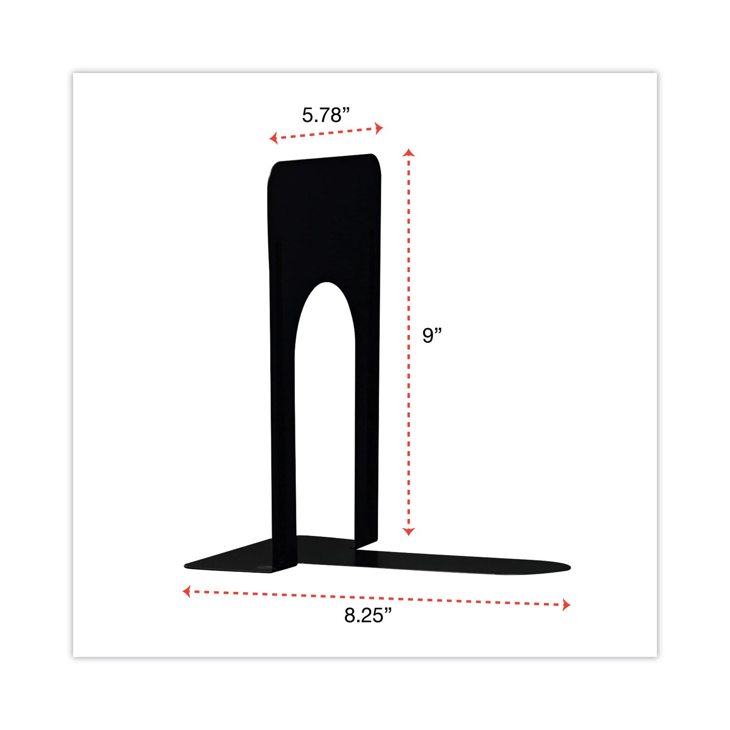 Economy Bookends, Nonskid, 5.88 x 8.25 x 9, Heavy Gauge Steel, Black, 1 Pair - 