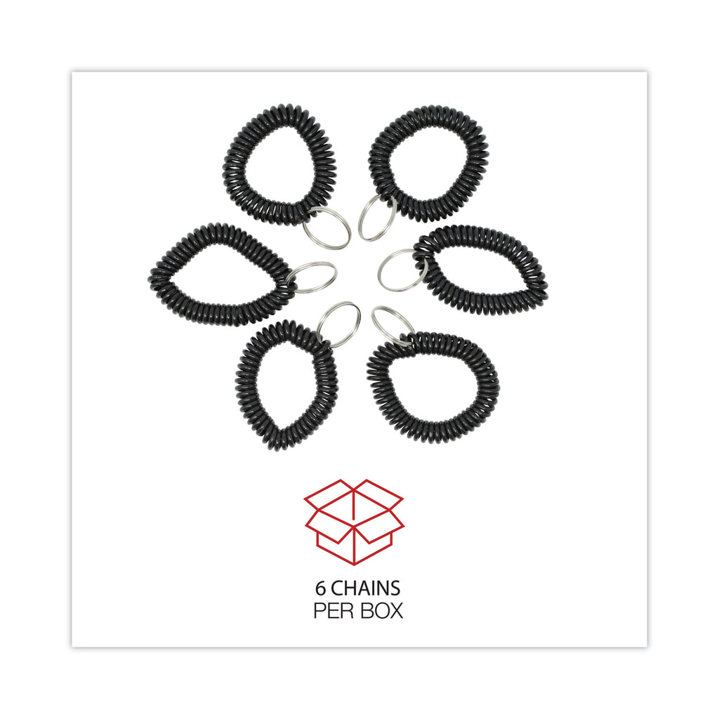 Wrist Coil Plus Key Ring, Plastic, Black, 6/Pack
