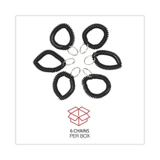 Wrist Coil Plus Key Ring, Plastic, Black, 6/Pack