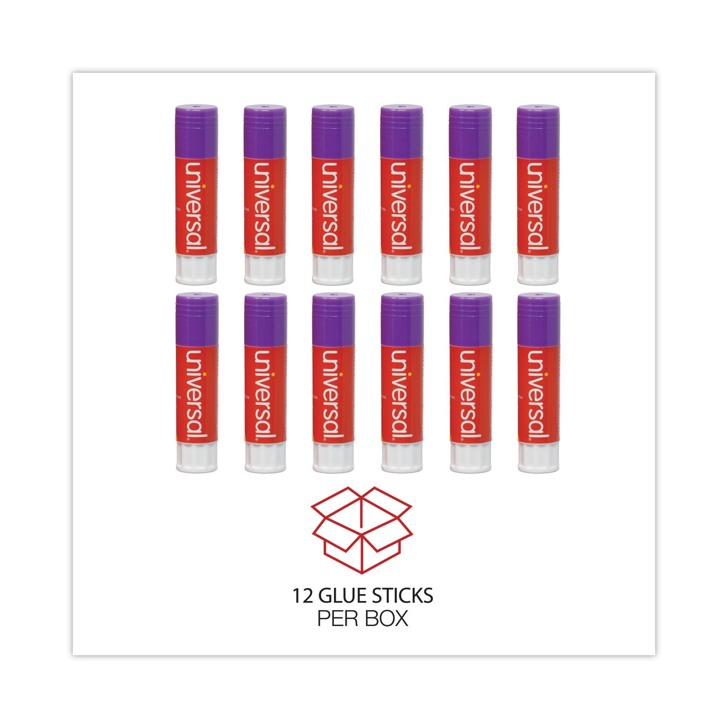 Glue Stick, 0.28 oz, Applies Purple, Dries Clear, 12/Pack - 