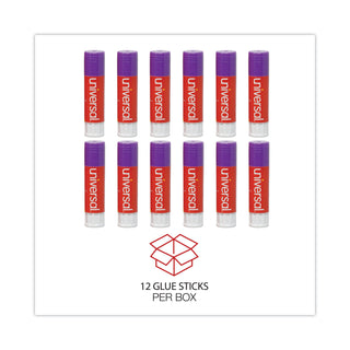 Glue Stick, 0.28 oz, Applies Purple, Dries Clear, 12/Pack - 