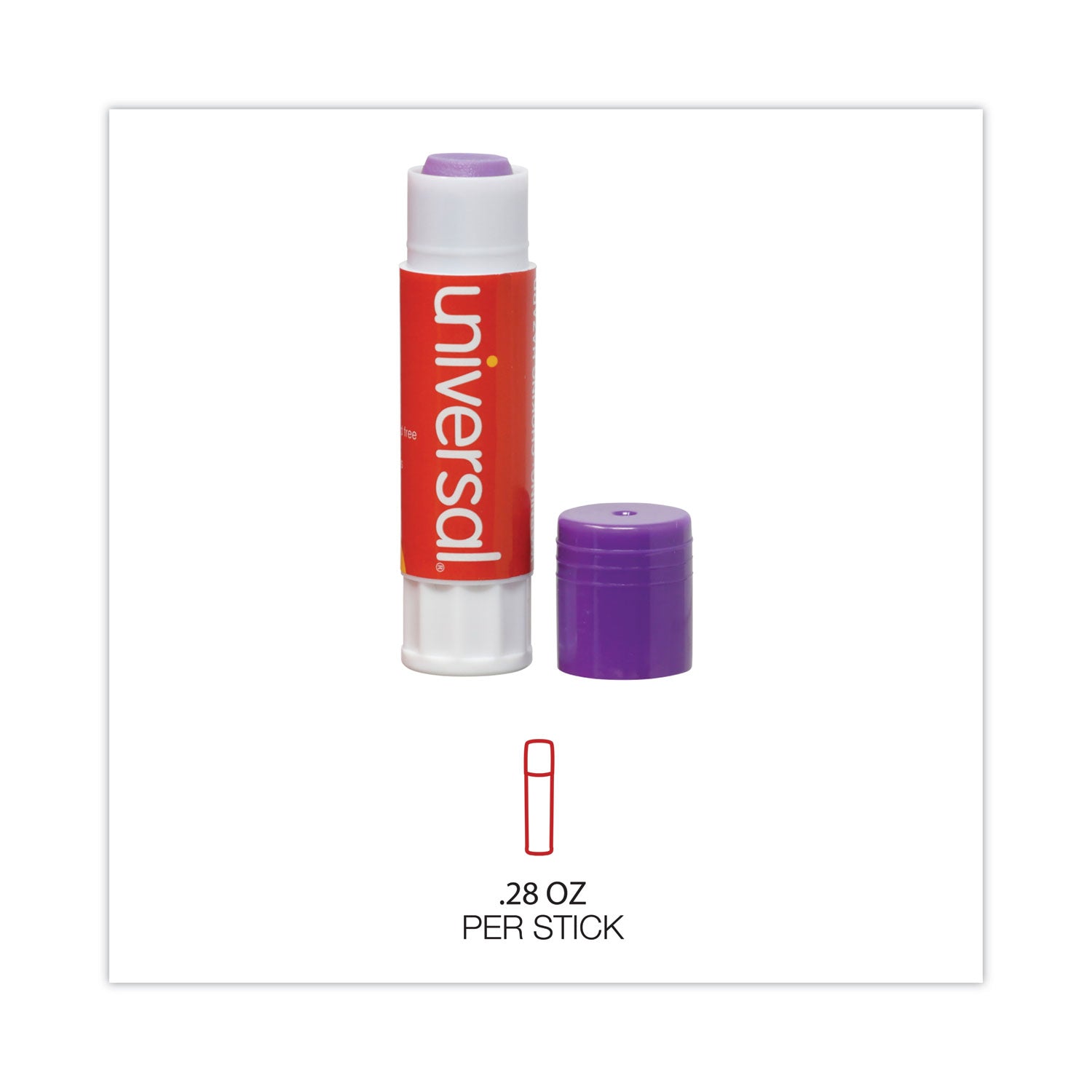 Glue Stick, 0.28 oz, Applies Purple, Dries Clear, 12/Pack - 
