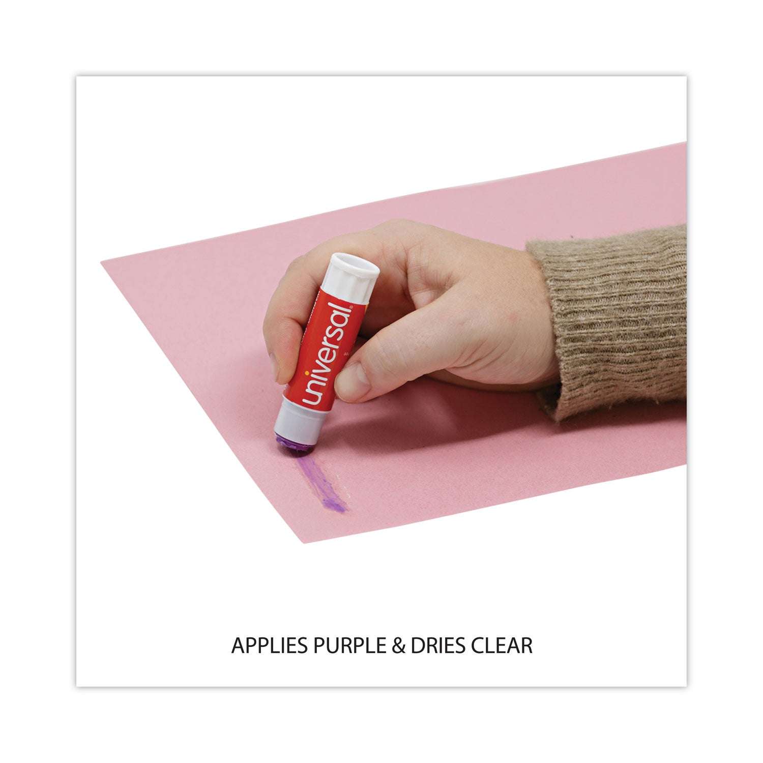 Glue Stick, 0.28 oz, Applies Purple, Dries Clear, 12/Pack - 