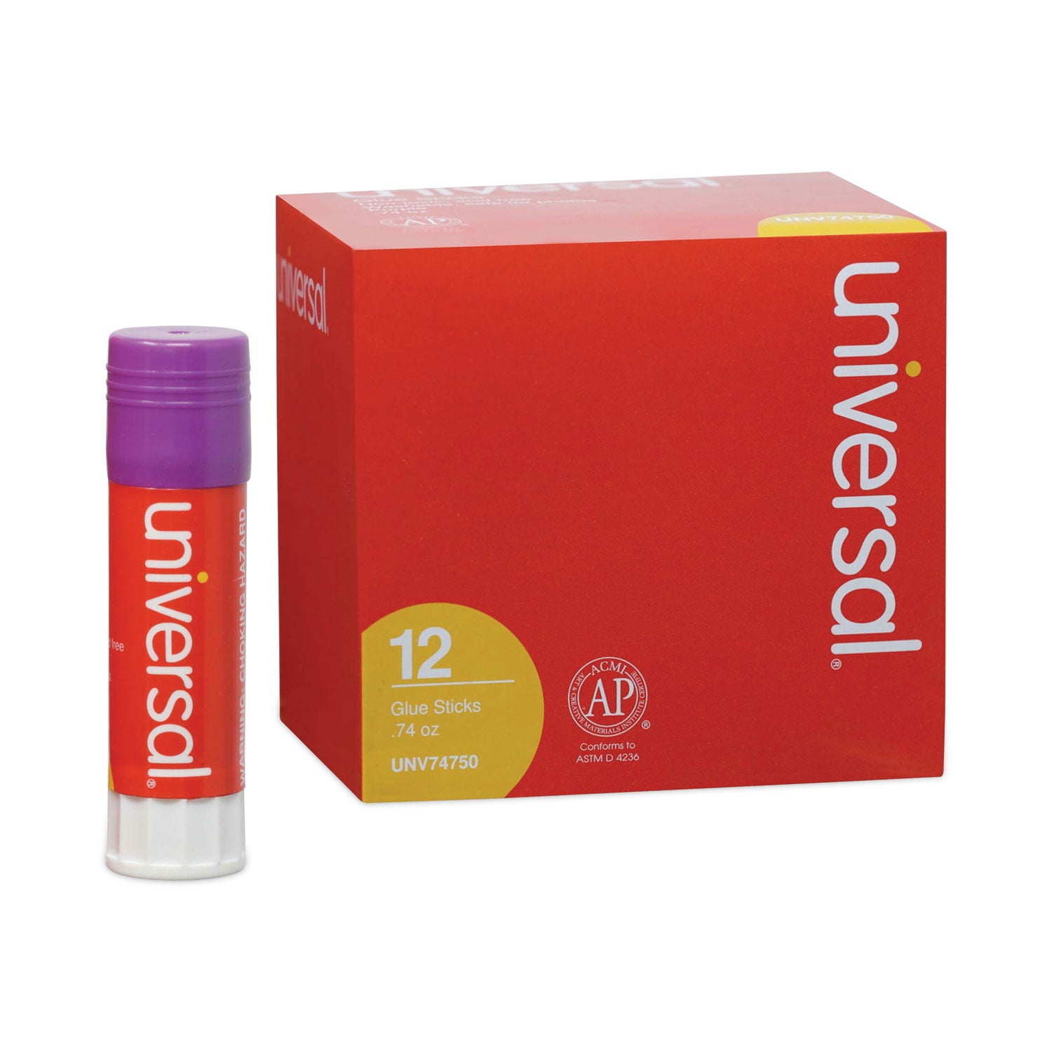 Glue Stick, 0.74 oz, Applies Purple, Dries Clear, 12/Pack - 
