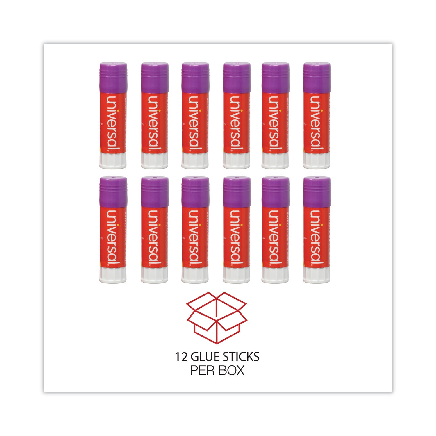 Glue Stick, 0.74 oz, Applies Purple, Dries Clear, 12/Pack - 