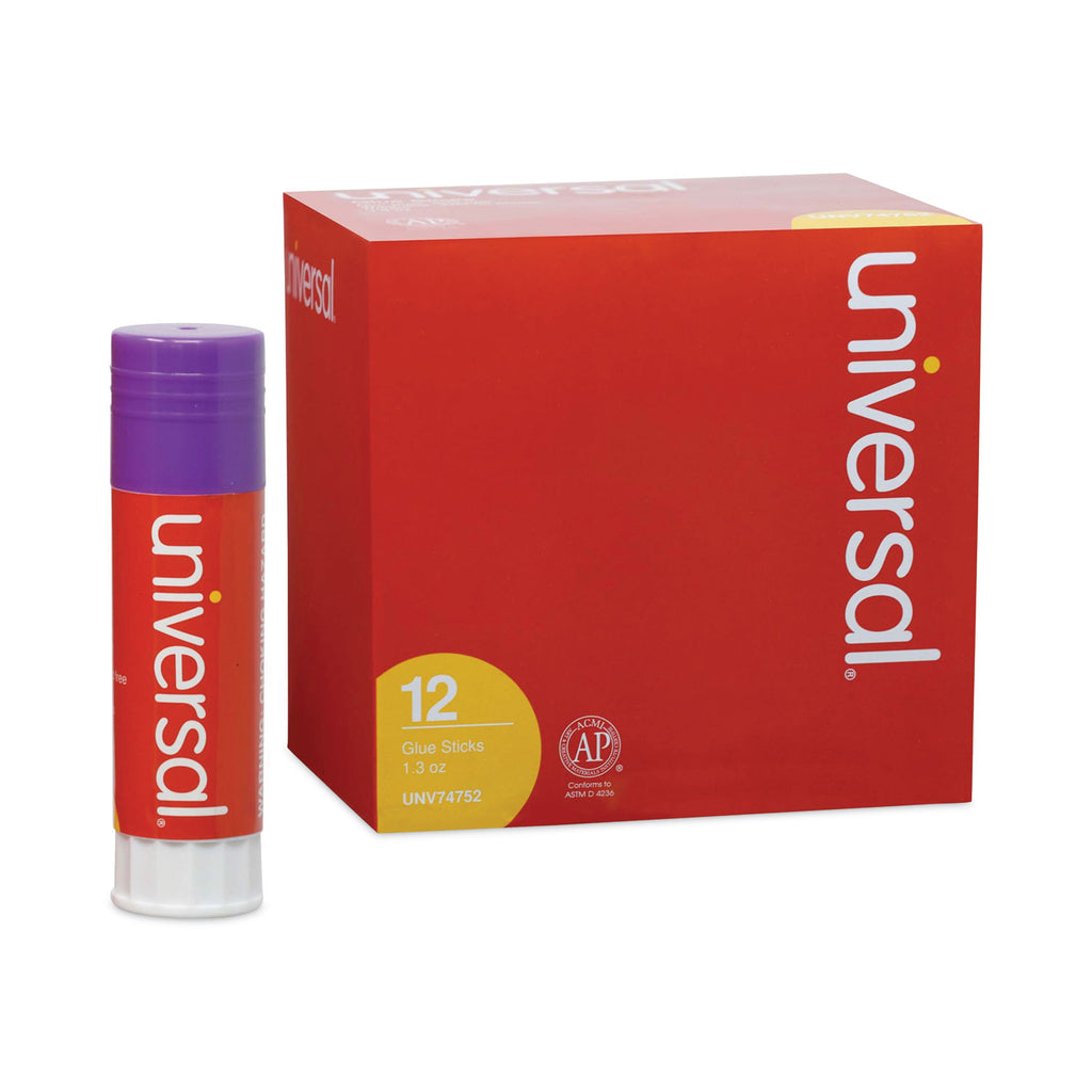 Glue Stick, 1.3 oz, Applies Purple, Dries Clear, 12/Pack - 