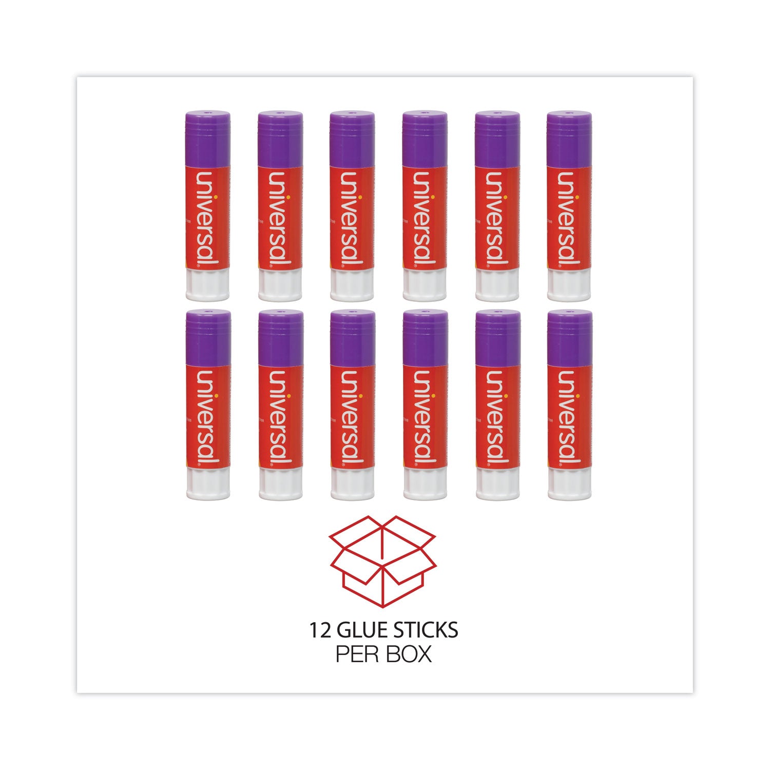 Glue Stick, 1.3 oz, Applies Purple, Dries Clear, 12/Pack - 