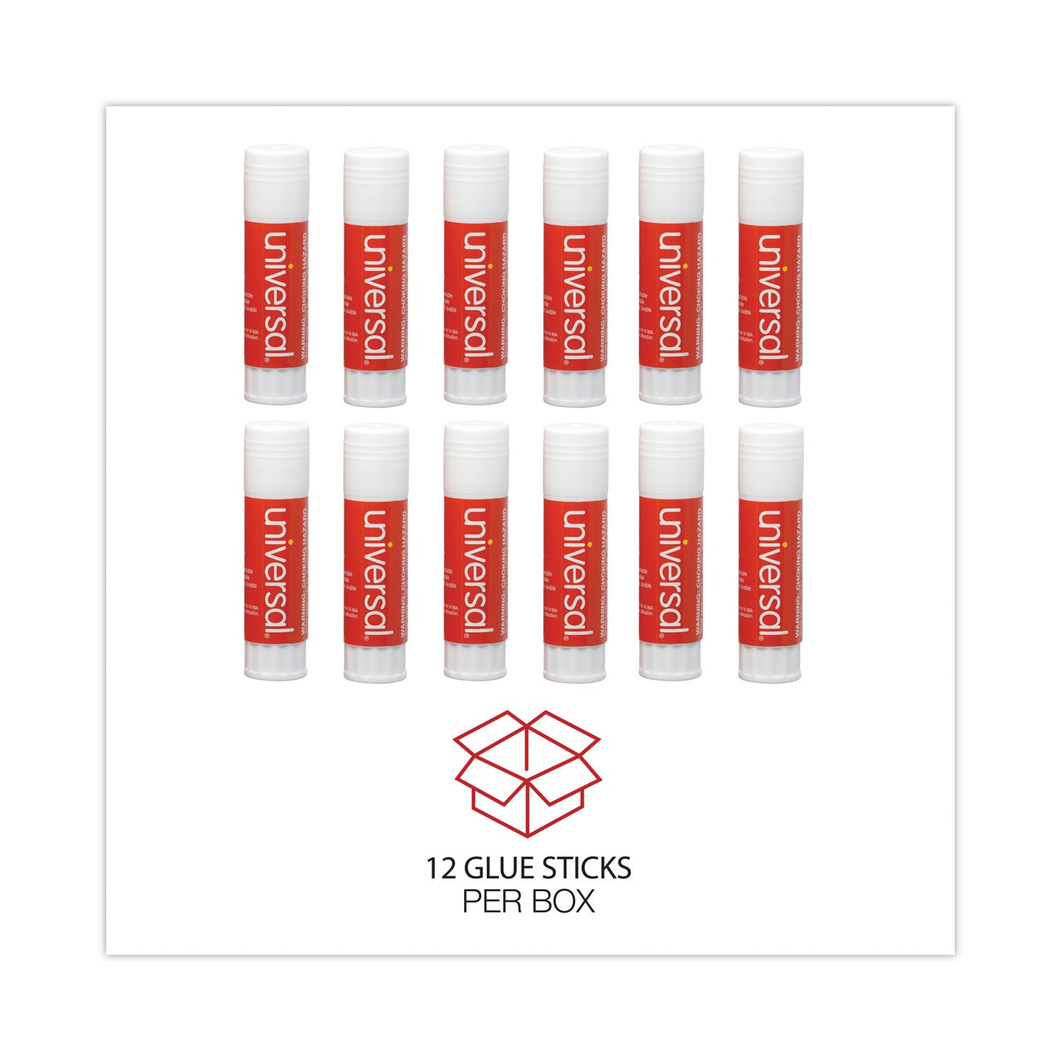 Glue Stick, 0.74 oz, Applies and Dries Clear, 12/Pack - 