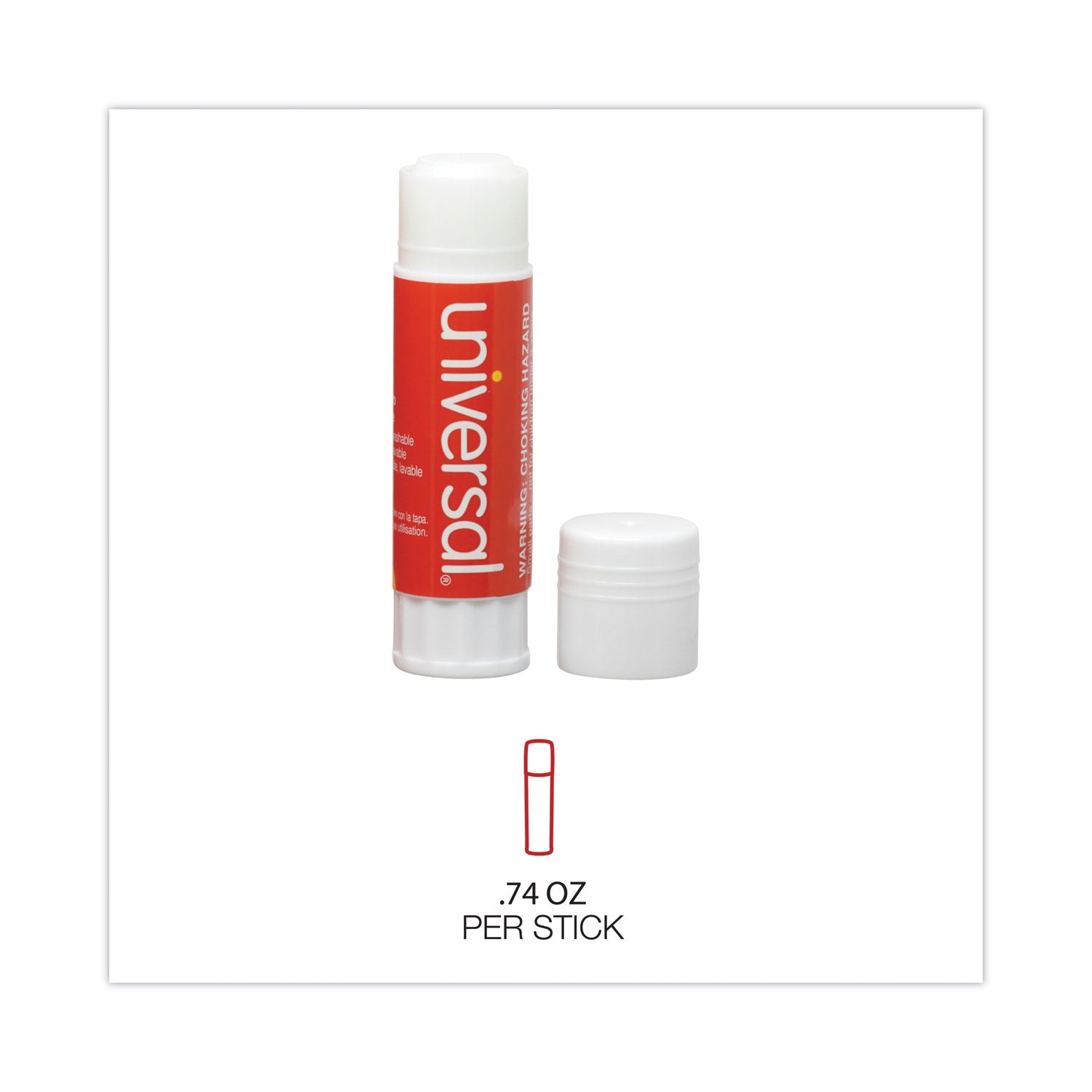 Glue Stick, 0.74 oz, Applies and Dries Clear, 12/Pack - 