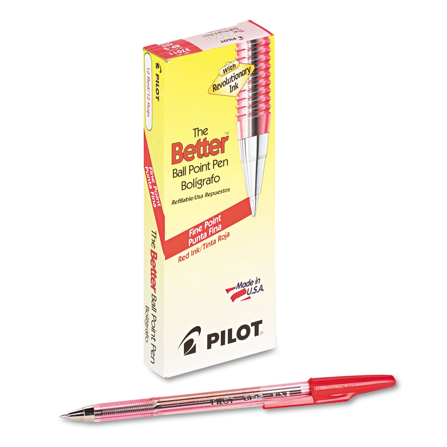 Better Ballpoint Pen, Stick, Fine 0.7 mm, Red Ink, Translucent Red Barrel, Dozen