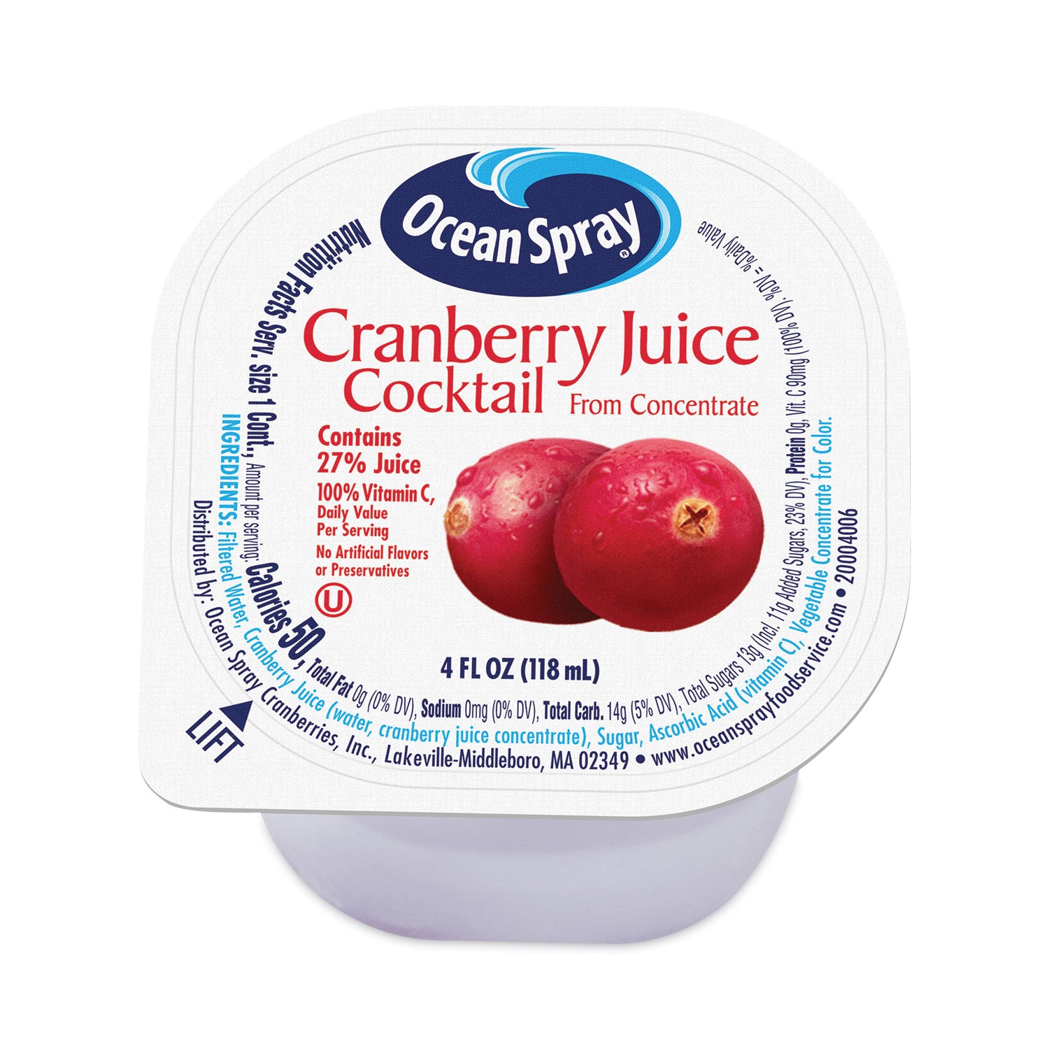 Cranberry Juice Drink, Cranberry, 4 oz Cup, 48/Carton, Ships in 1-3 Business Days