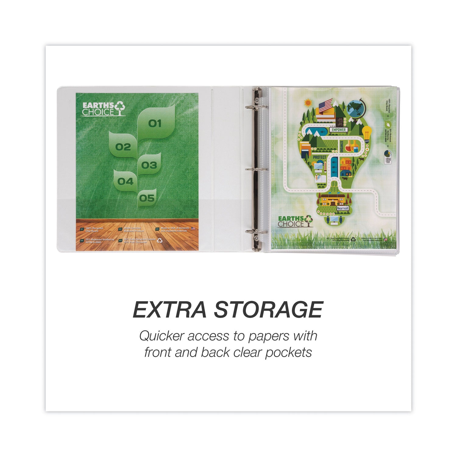 Earth's Choice Plant-Based Round Ring View Binder, 3 Rings, 1.5" Capacity, 11 x 8.5, White