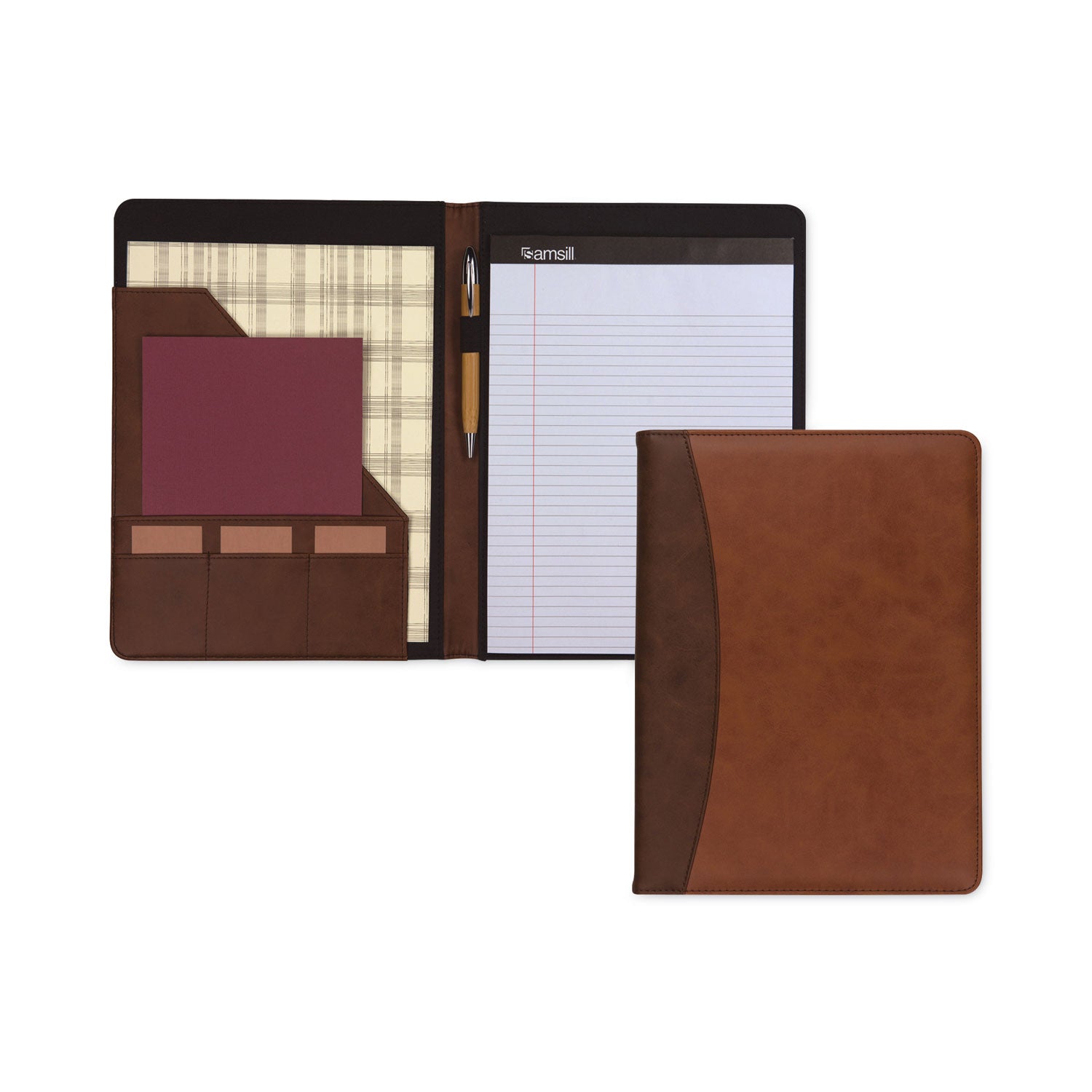 two-tone-padfolio-with-spine-accent-106w-x-1425h-polyurethane-tan-brown_sam71656 - 3