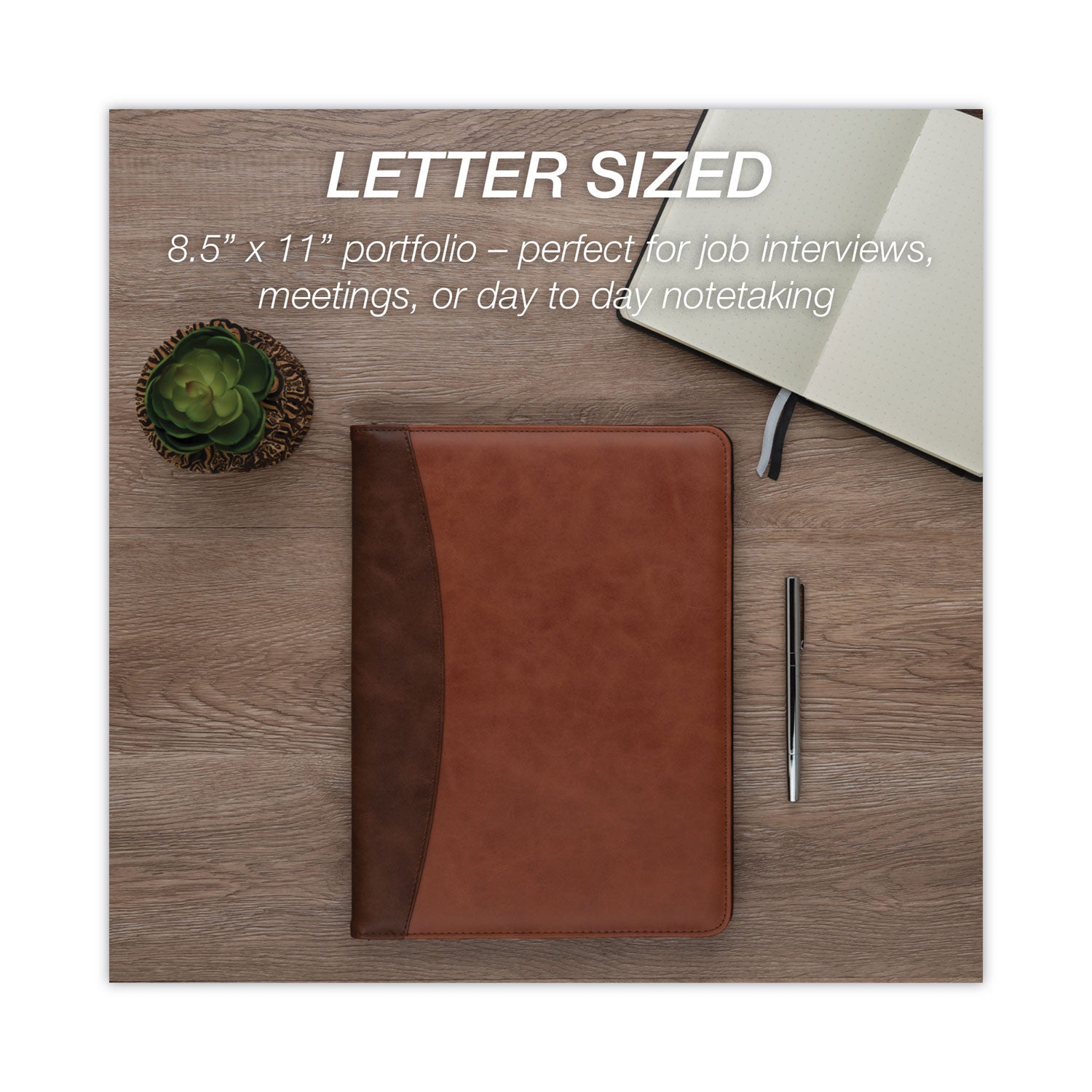 Two-Tone Padfolio with Spine Accent, 10.6w x 14.25h, Polyurethane, Tan/Brown