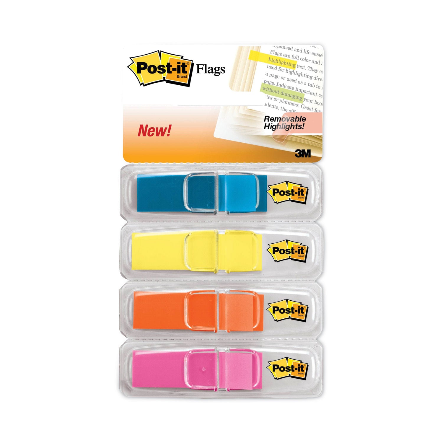 Highlighting Page Flags, 4 Bright Colors, 0.5 x 1.75, 35/Color, 4 Dispensers/Pack - 