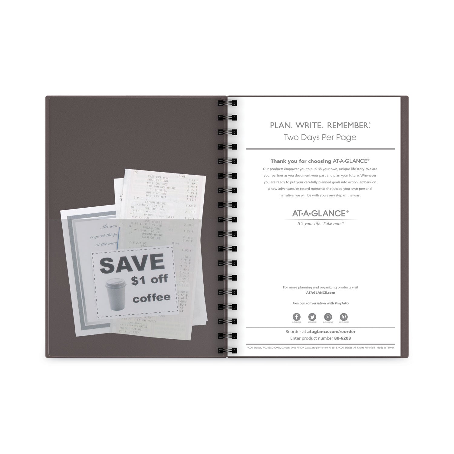 Plan. Write. Remember. Planning Notebook Two Days Per Page , 9 x 6, Gray Cover, Undated - 