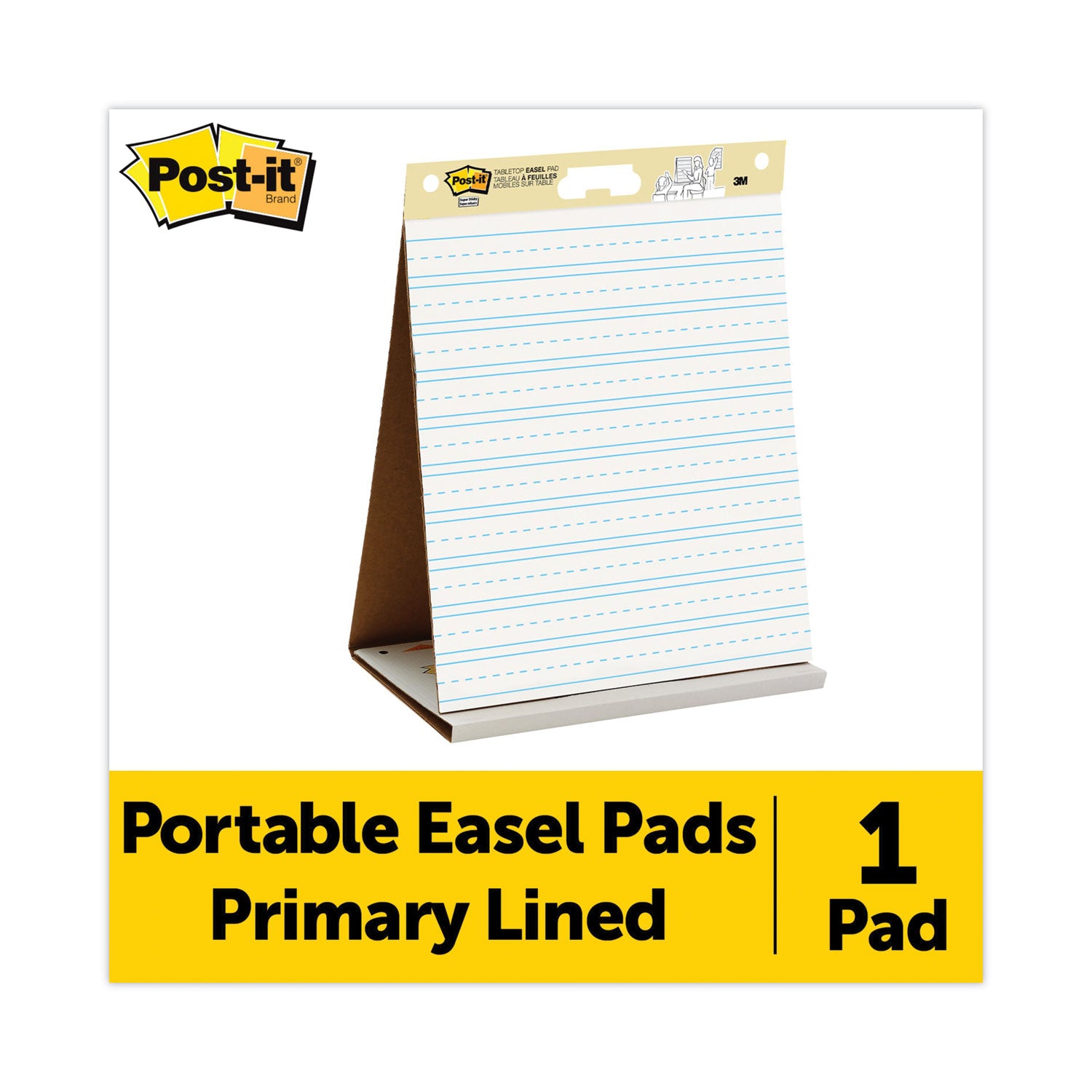 Self-Stick Tabletop Easel Pad with Command Strips, Presentation Format (1.5" Rule), 20 x 23, White, 20 Sheets - 