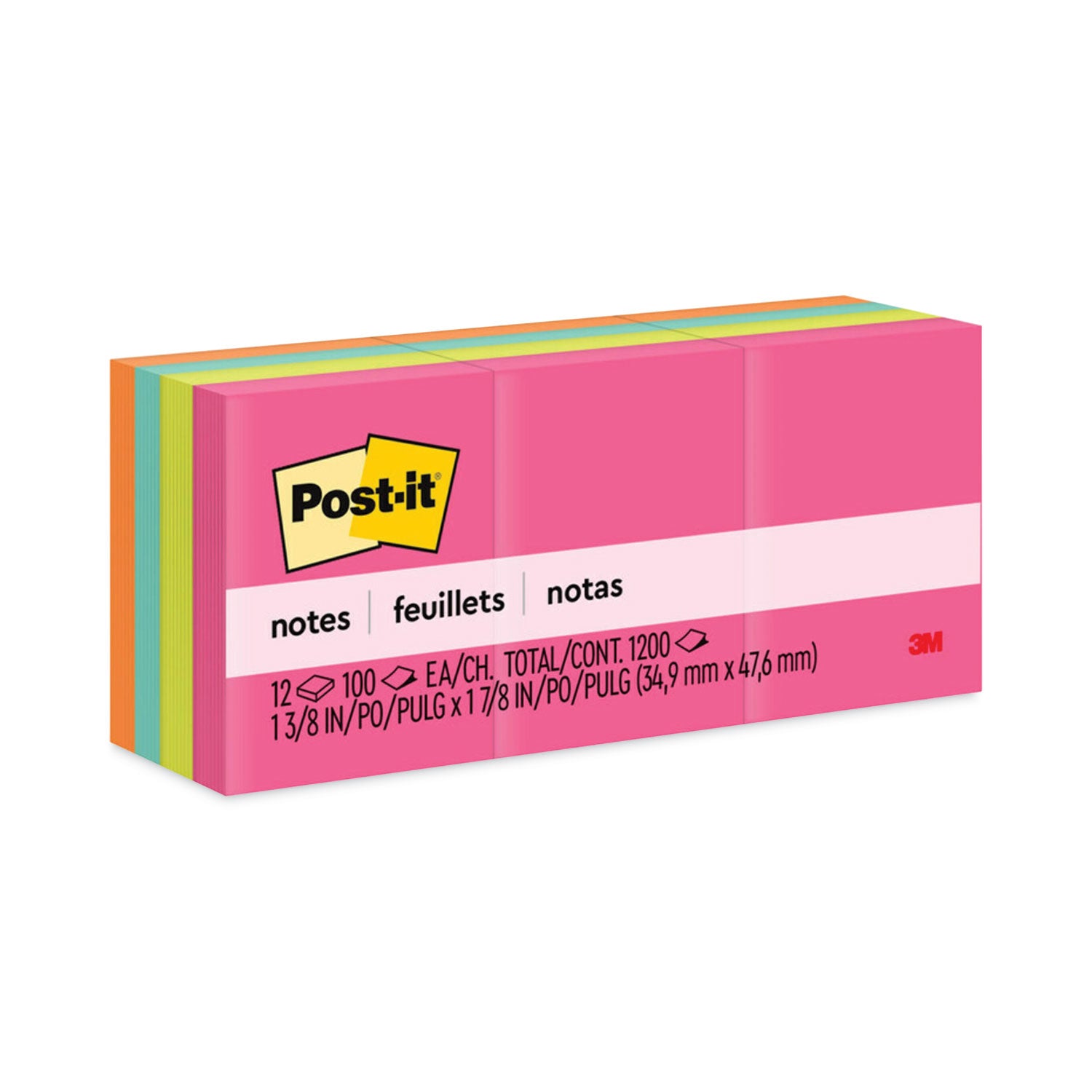 Original Pads in Poptimistic Collection Colors, 1.38" x 1.88", 100 Sheets/Pad, 12 Pads/Pack - 