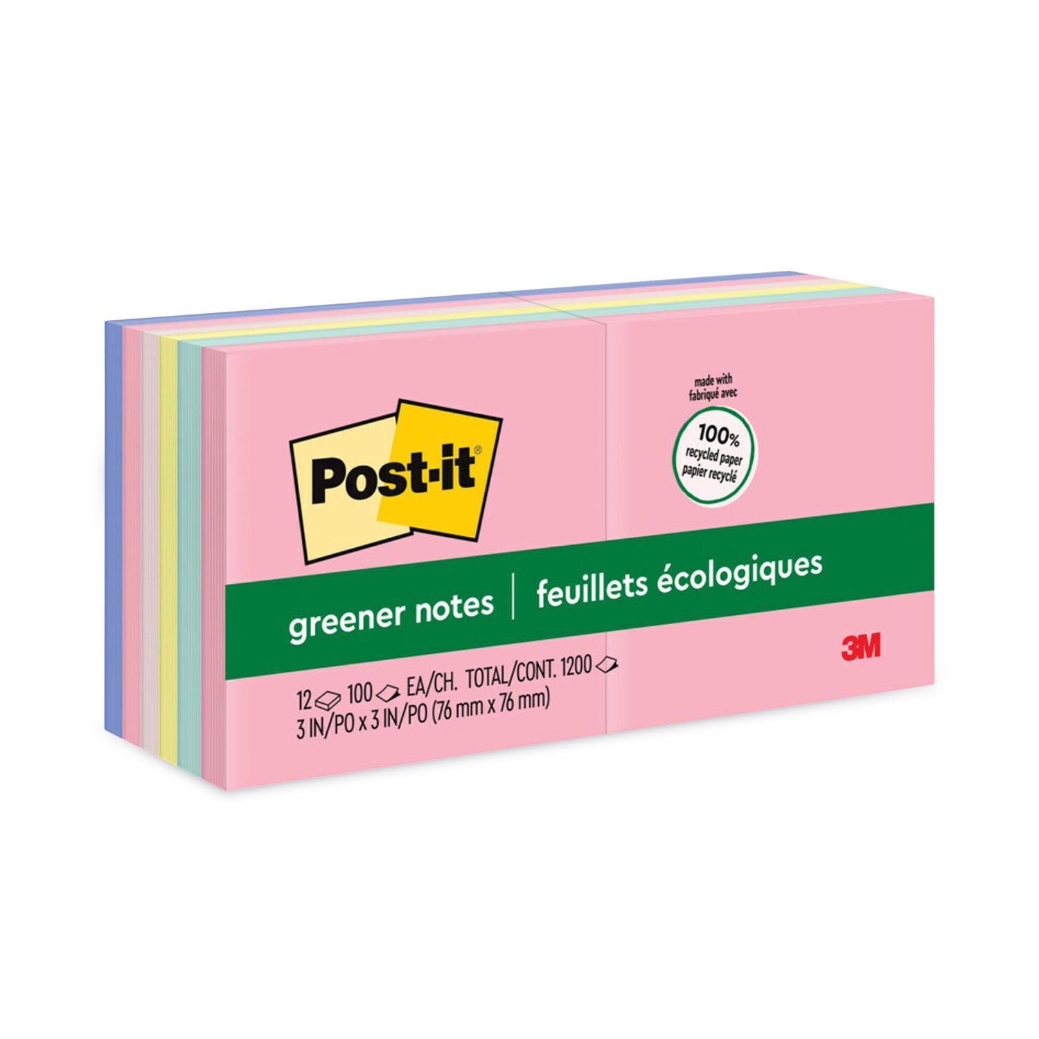 Original Recycled Note Pads, 3" x 3", Sweet Sprinkles Collection Colors, 100 Sheets/Pad, 12 Pads/Pack - 