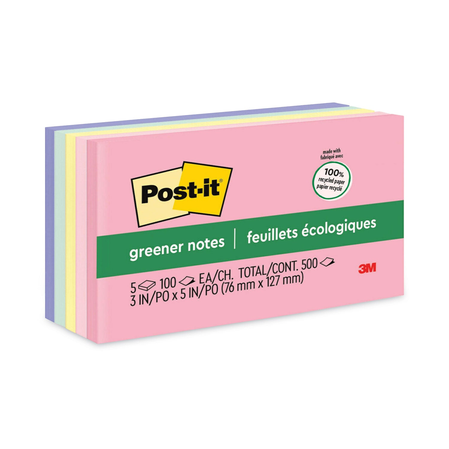 Original Recycled Note Pads, 3" x 5", Sweet Sprinkles Collection Colors, 100 Sheets/Pad, 5 Pads/Pack - 