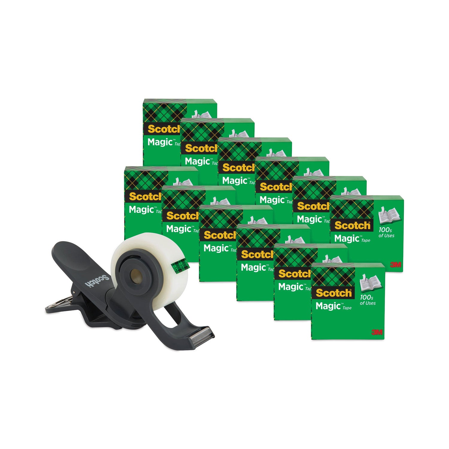clip-dispenser-value-pack-with-12-rolls-of-tape-1-core-plastic-charcoal_mmm810k12c19 - 1