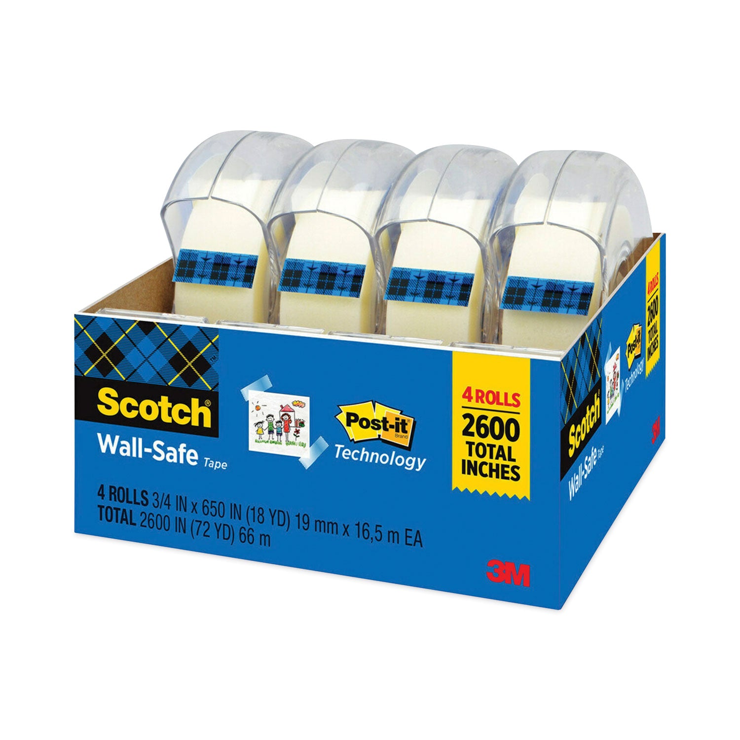wall-safe-tape-with-dispenser-1-core-075-x-5417-ft-clear-4-pack_mmm4183 - 2