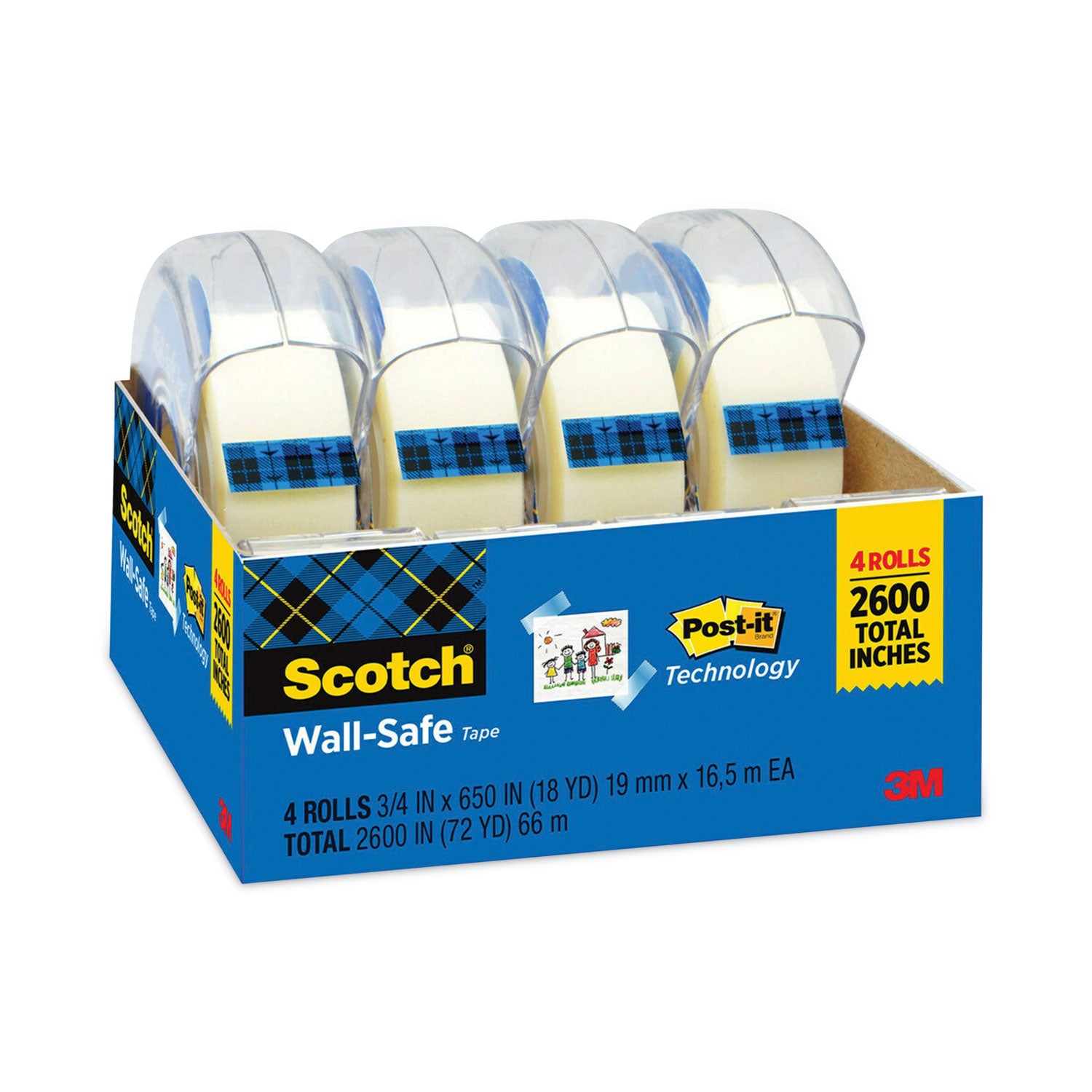 wall-safe-tape-with-dispenser-1-core-075-x-5417-ft-clear-4-pack_mmm4183 - 4