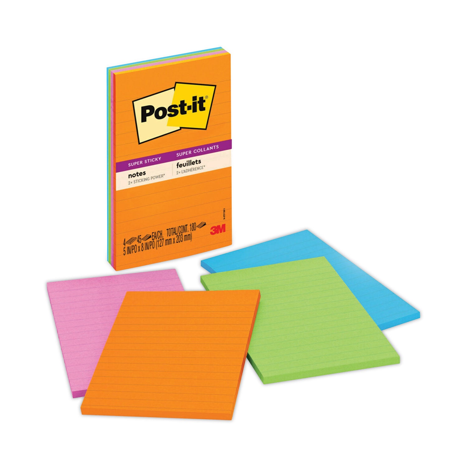 Pads in Energy Boost Collection Colors, Note Ruled, 5" x 8", 45 Sheets/Pad, 4 Pads/Pack - 