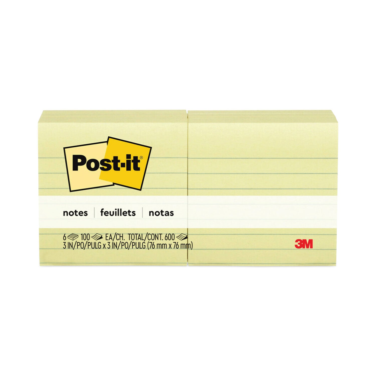 Original Pads in Canary Yellow, Note Ruled, 3" x 3", 100 Sheets/Pad, 6 Pads/Pack - 