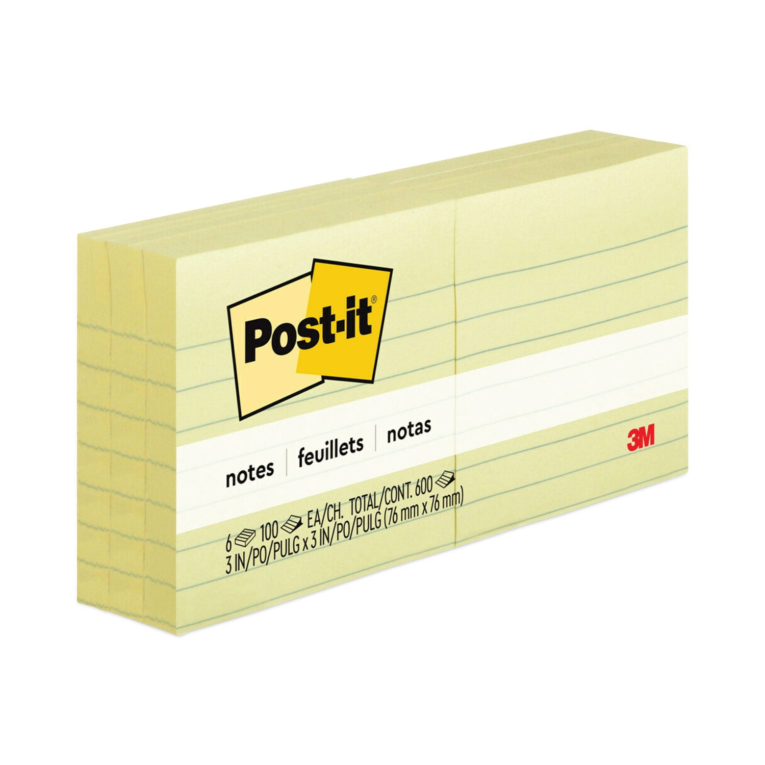 Original Pads in Canary Yellow, Note Ruled, 3" x 3", 100 Sheets/Pad, 6 Pads/Pack - 