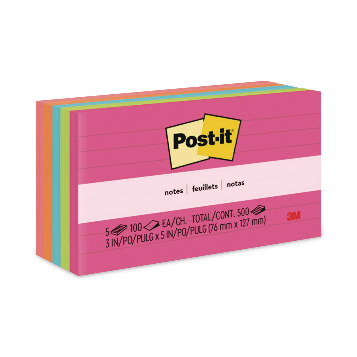 Original Pads in Poptimistic Collection Colors, Note Ruled, 3" x 5", 100 Sheets/Pad, 5 Pads/Pack