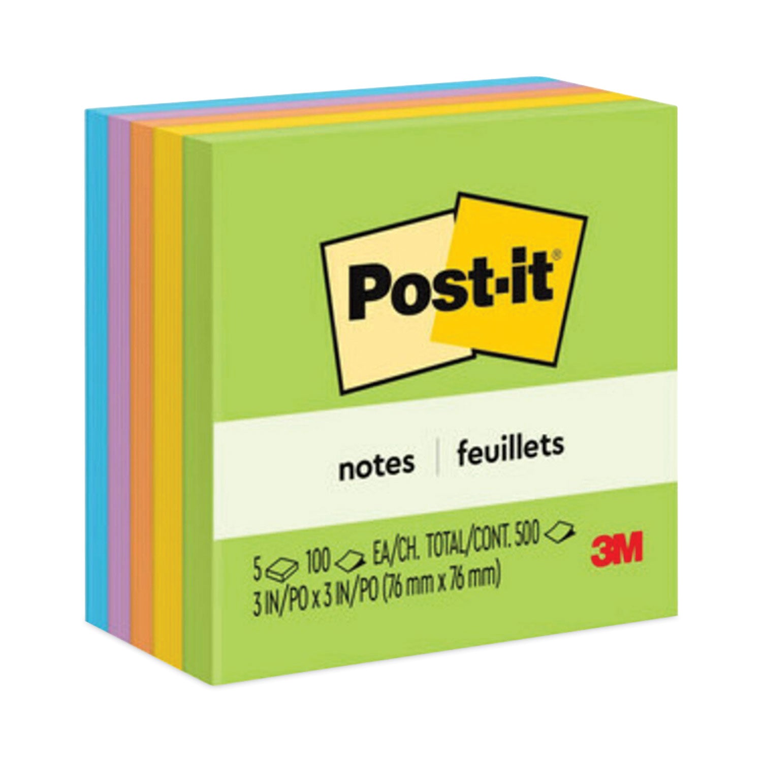 Original Pads in Floral Fantasy Collection Colors, 3" x 3", 100 Sheets/Pad, 5 Pads/Pack - 