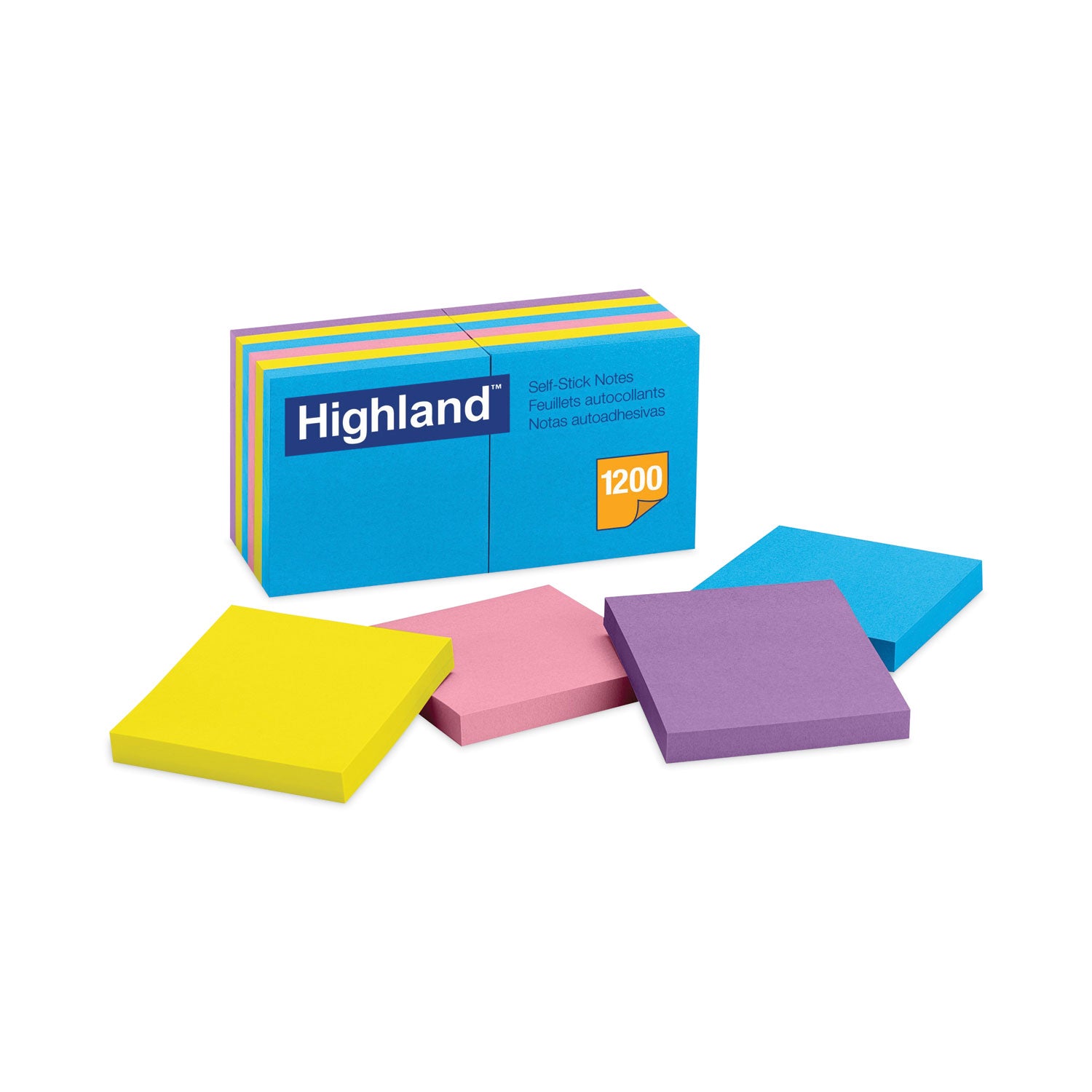 Self-Stick Notes, 3" x 3", Assorted Bright Colors, 100 Sheets/Pad, 12 Pads/Pack - 