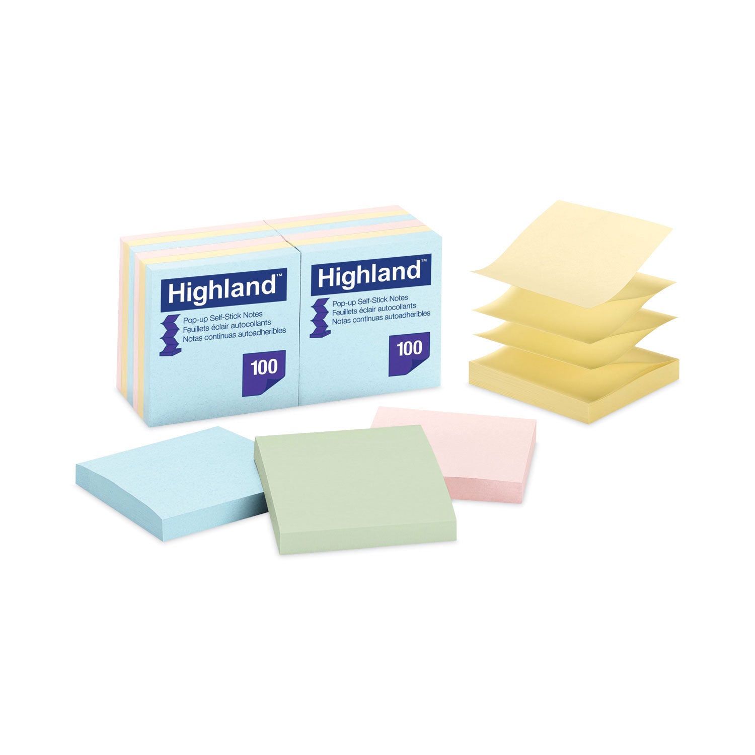 Self-Stick Accordion-Style Notes, 3" x 3", Assorted Pastel Colors, 100 Sheets/Pad, 12 Pads/Pack