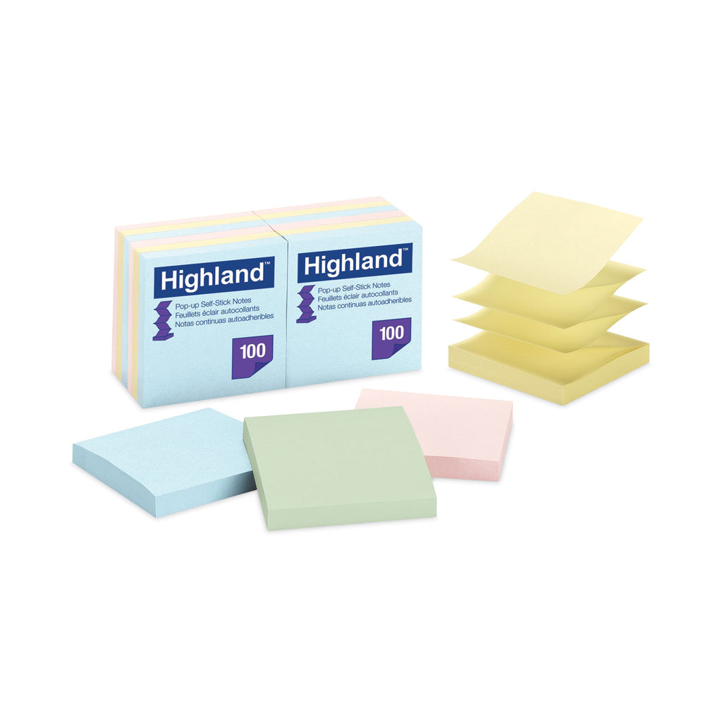Self-Stick Accordion-Style Notes, 3" x 3", Assorted Pastel Colors, 100 Sheets/Pad, 12 Pads/Pack - 