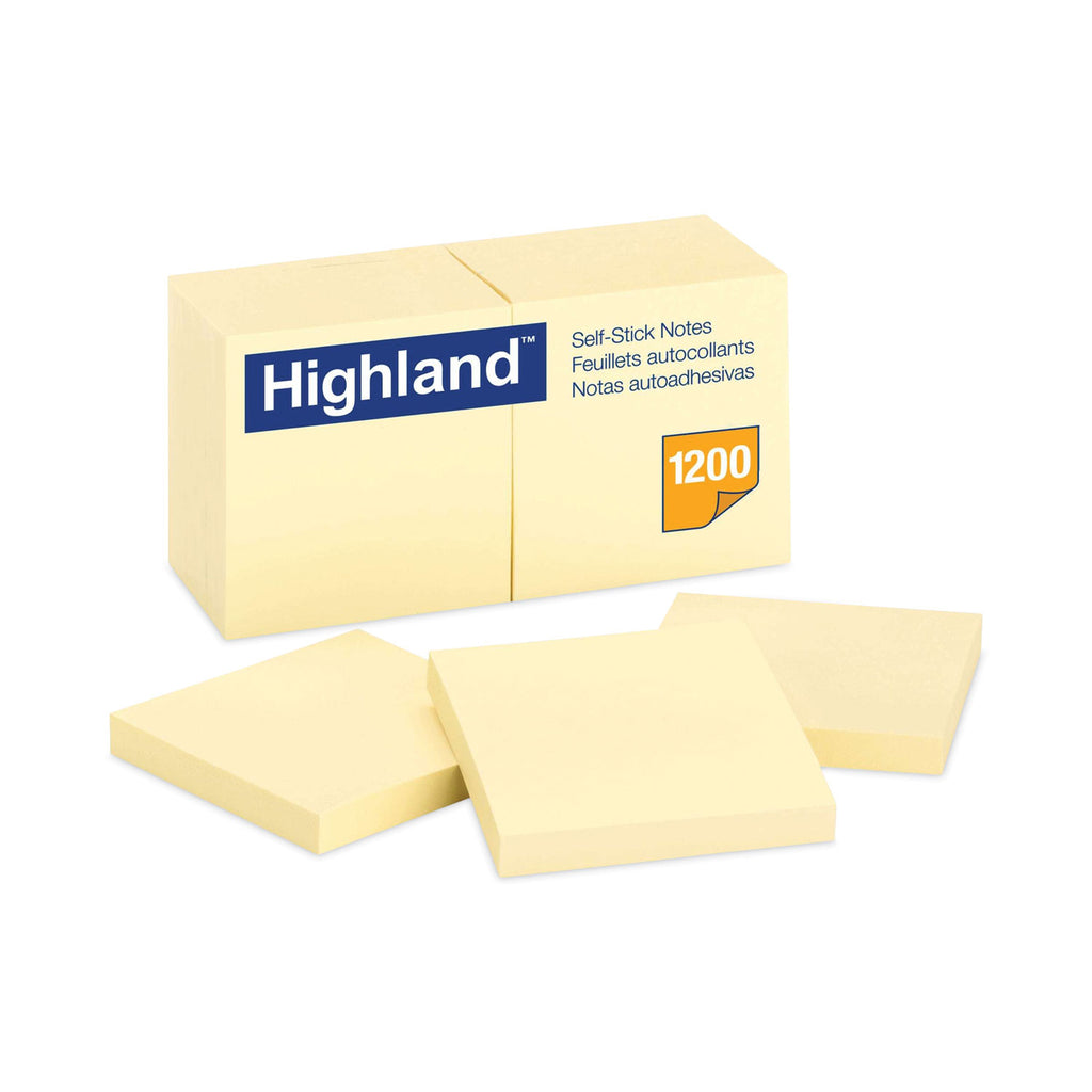 Self-Stick Notes, 3" x 3", Yellow, 100 Sheets/Pad, 12 Pads/Pack - 