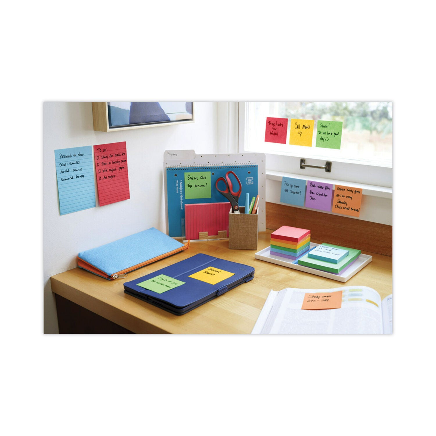 Pads in Playful Primary Collection Colors, Note Ruled, 4" x 6", 90 Sheets/Pad, 3 Pads/Pack - 