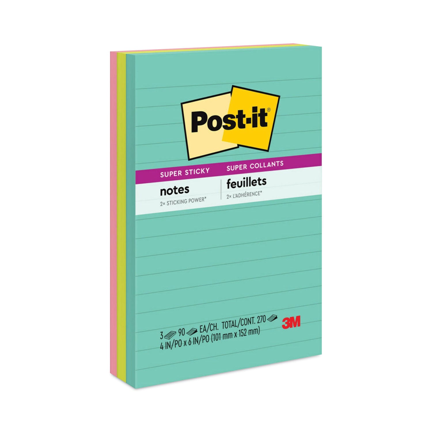 Pads in Supernova Neon Collection Colors, Note Ruled, 4" x 6", 90 Sheets/Pad, 3 Pads/Pack