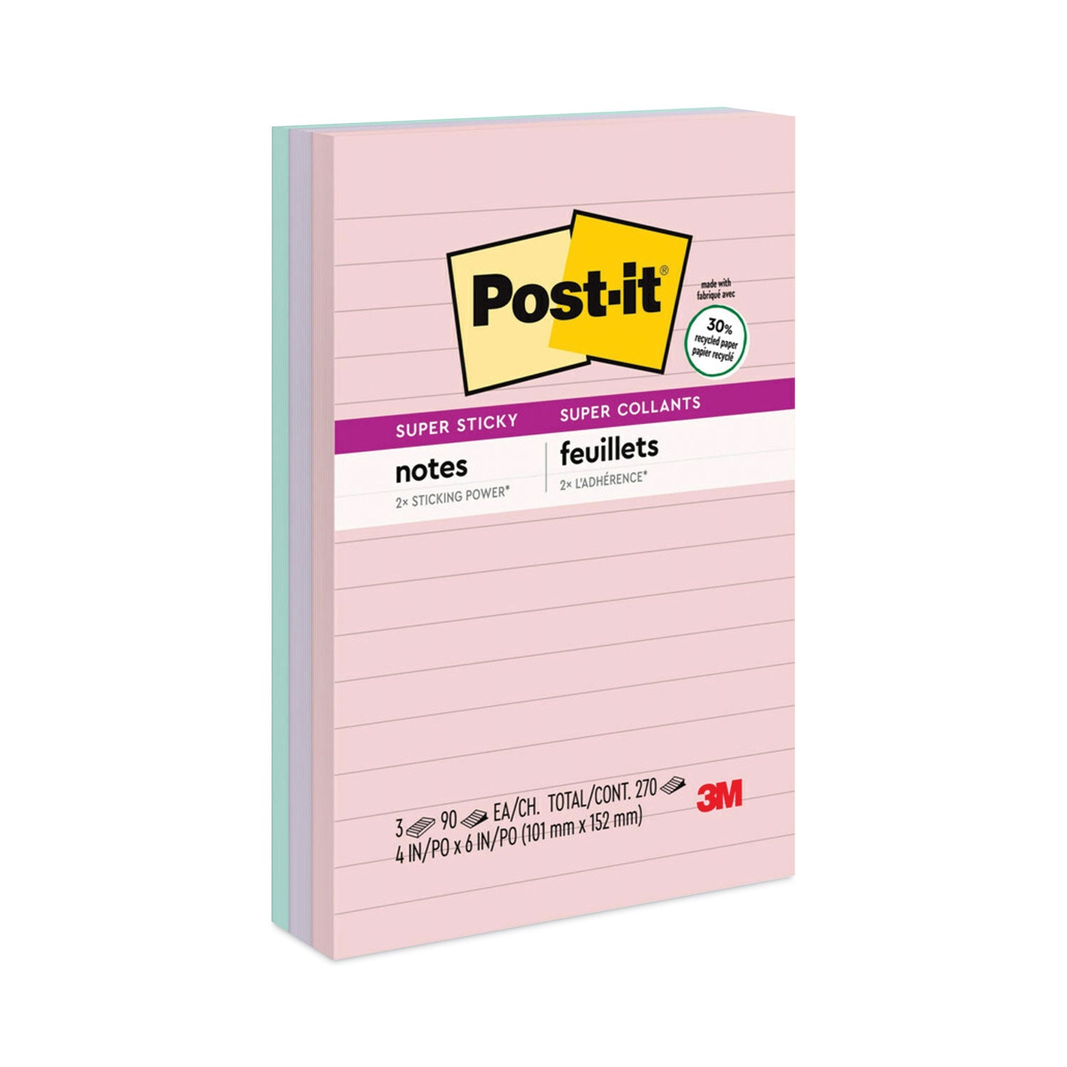 Recycled Notes in Wanderlust Pastels Collection Colors, Note Ruled, 4" x 6", 90 Sheets/Pad, 3 Pads/Pack - 