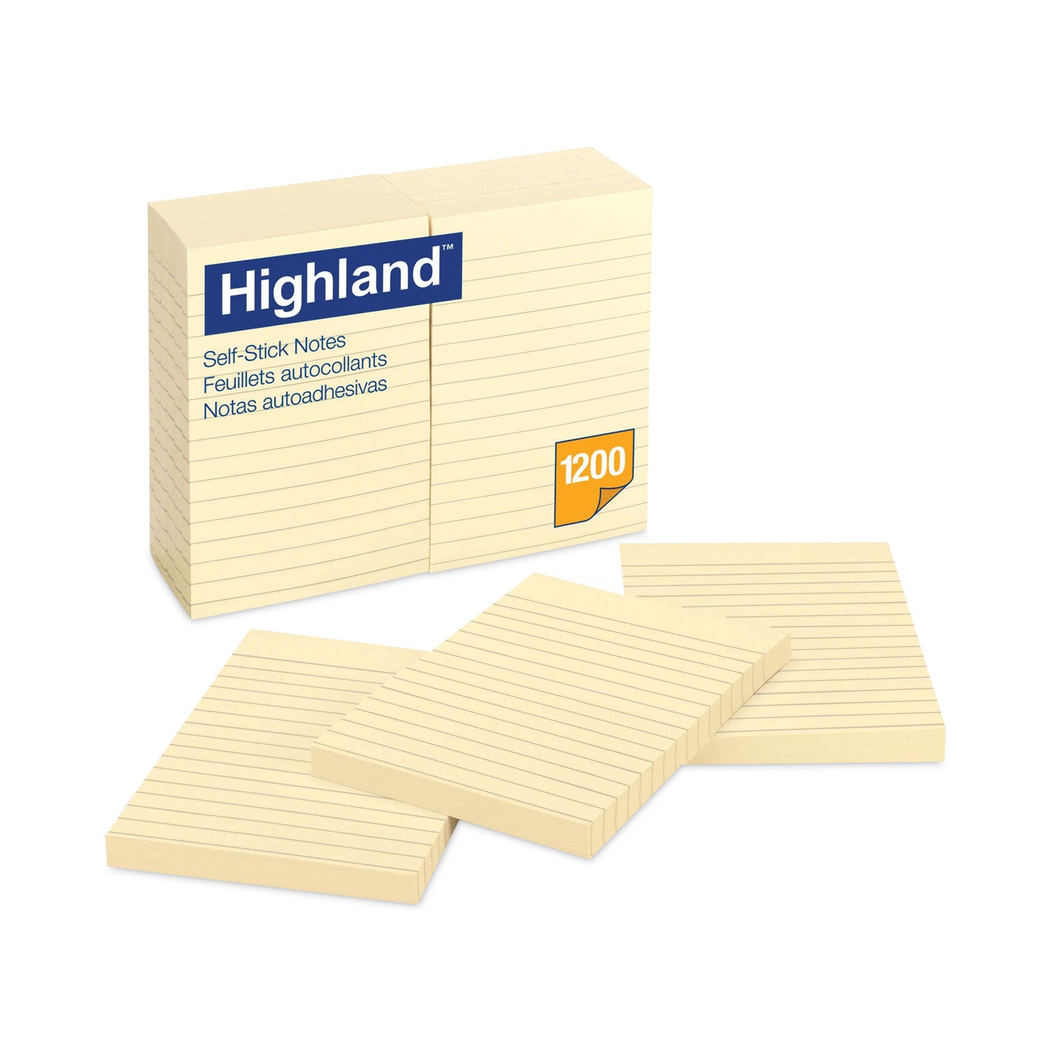 Self-Stick Notes, Note Ruled, 4" x 6", Yellow, 100 Sheets/Pad, 12 Pads/Pack - 