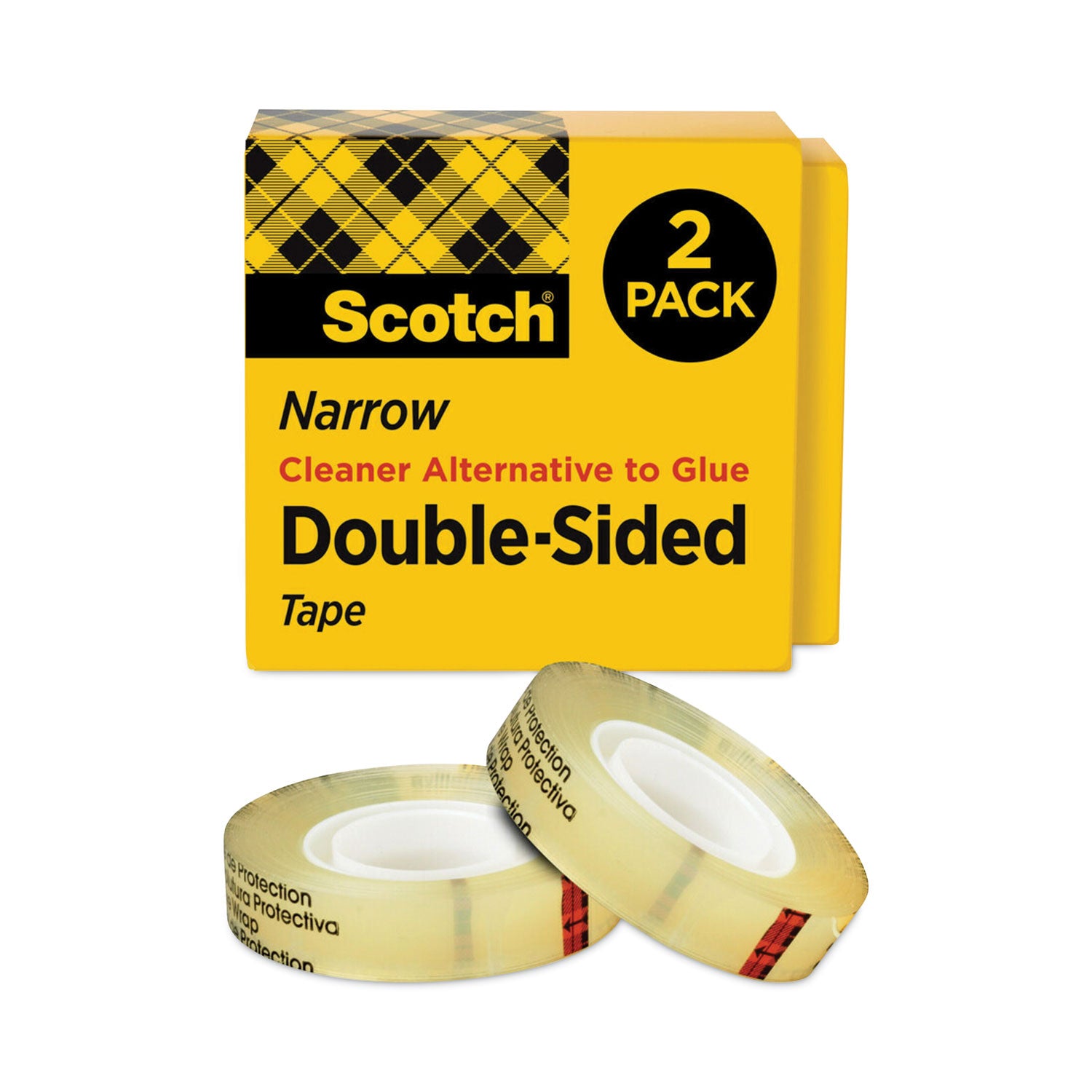 Double-Sided Tape, 1" Core, 0.5" x 75 ft, Clear, 2/Pack - 