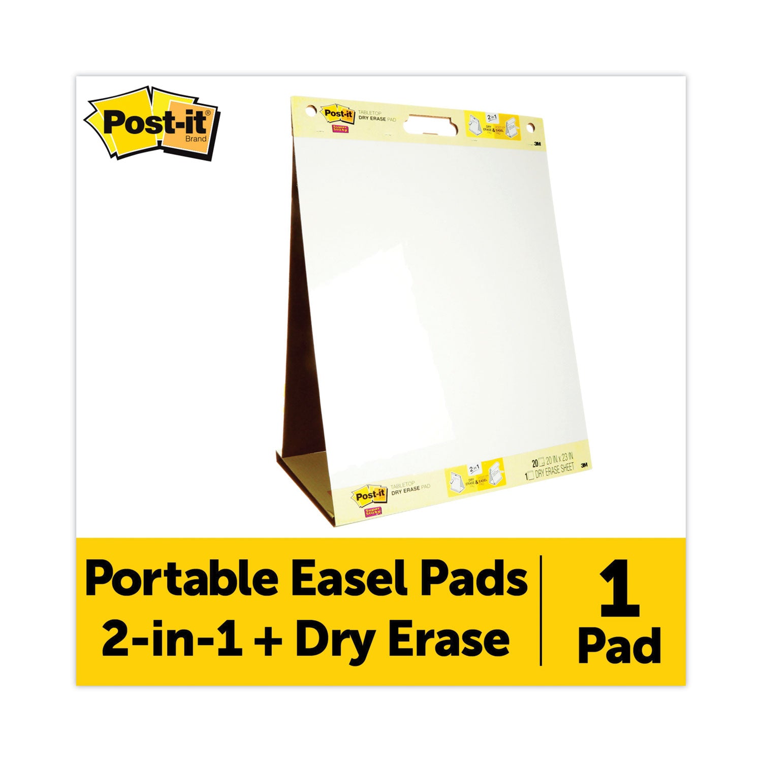 Pad Plus Tabletop Easel Pad with Self-Stick Sheets and Dry Erase Board, Unruled, 20 x 23, White, 20 Sheets - 