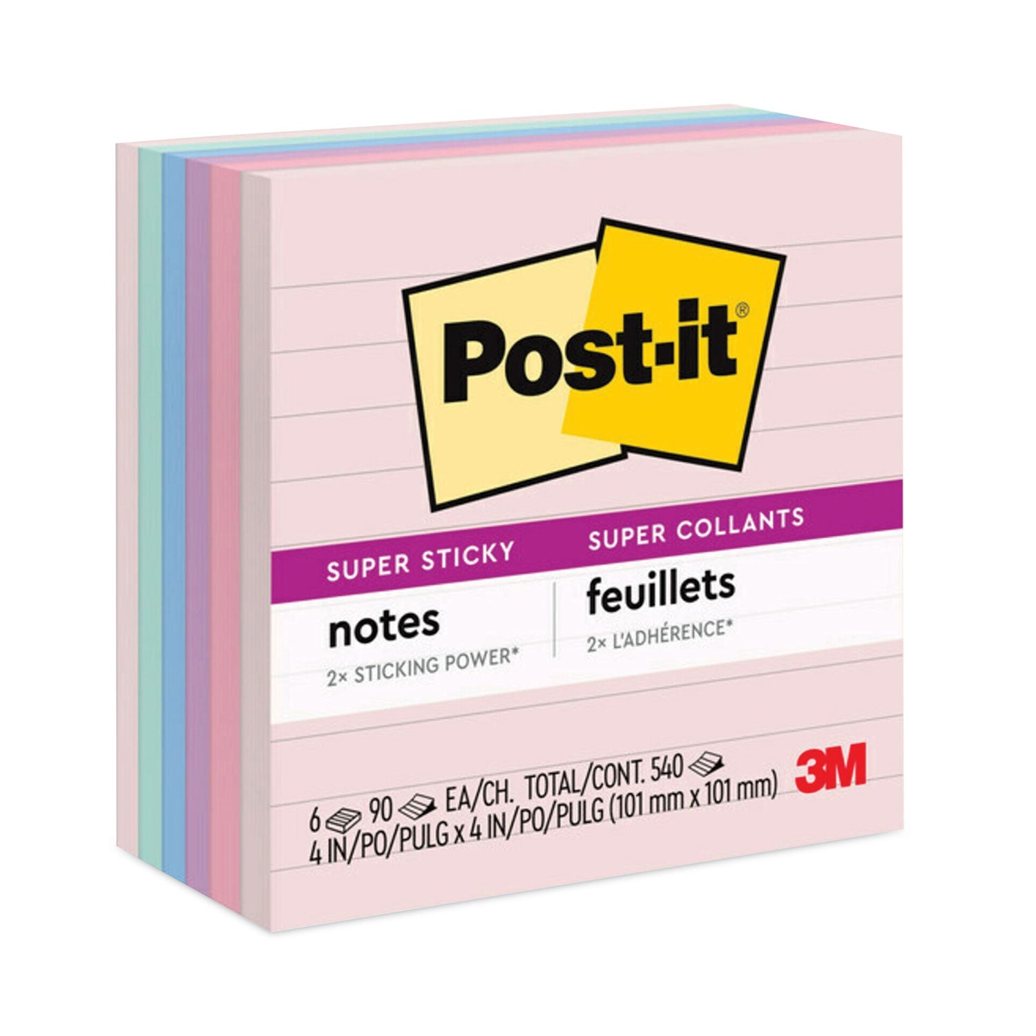 Recycled Notes in Wanderlust Pastels Collection Colors, Note Ruled, 4" x 4", 90 Sheets/Pad, 6 Pads/Pack - 