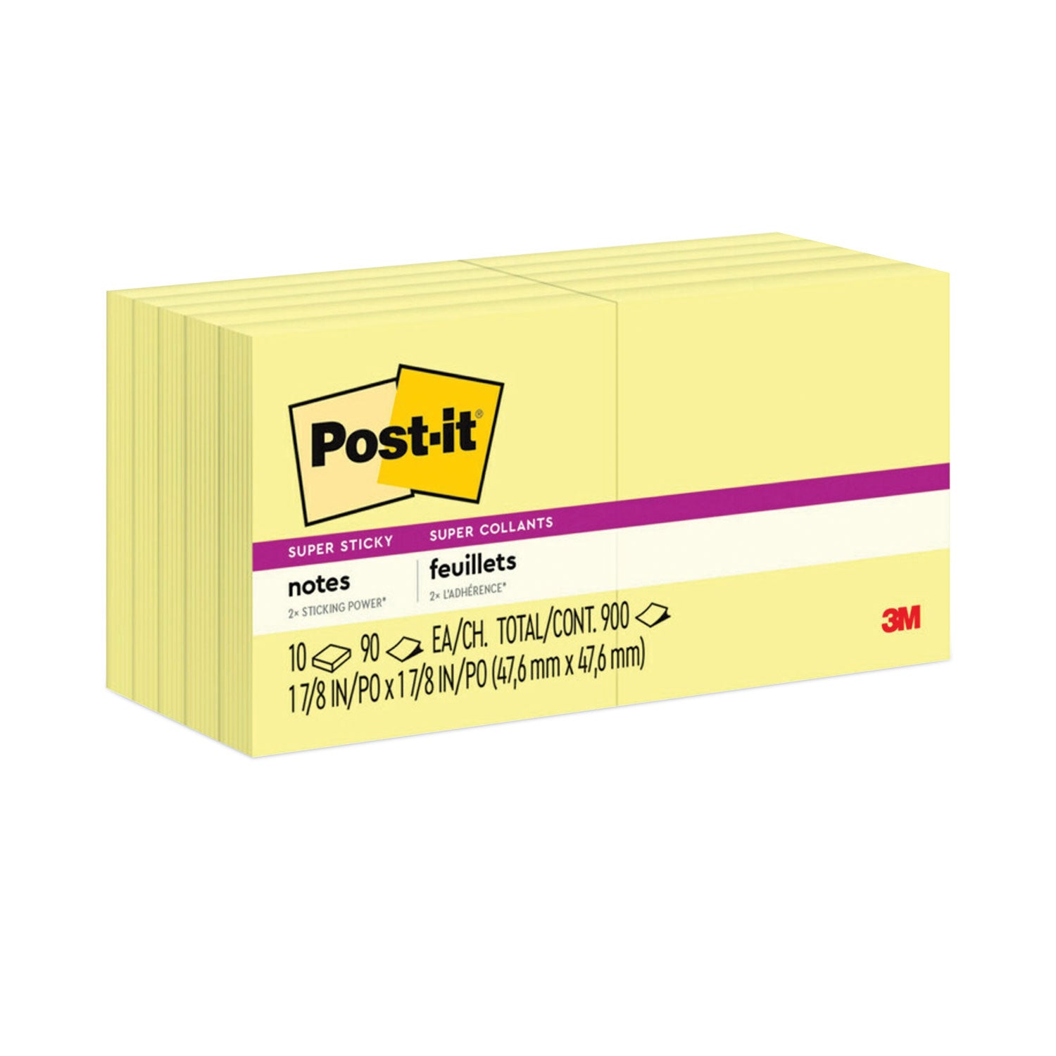 Pads in Canary Yellow, 1.88" x 1.88", 90 Sheets/Pad, 10 Pads/Pack - 