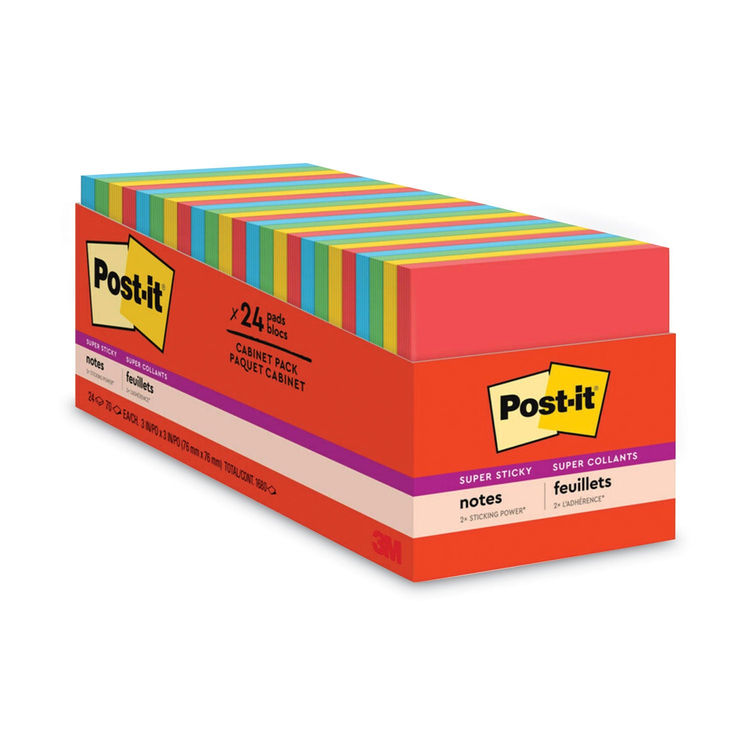 Pads in Playful Primary Collection Colors, Cabinet Pack, 3" x 3", 70 Sheets/Pad, 24 Pads/Pack - 